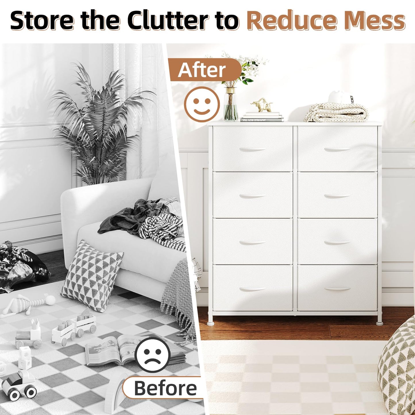 MUTUN 8 Drawers Chest of Drawers, Fabric Storage Dresser Vertical with Spacious Wooden Tabletop & Sturdy Metal Frame Large Storage Space for Bedroom