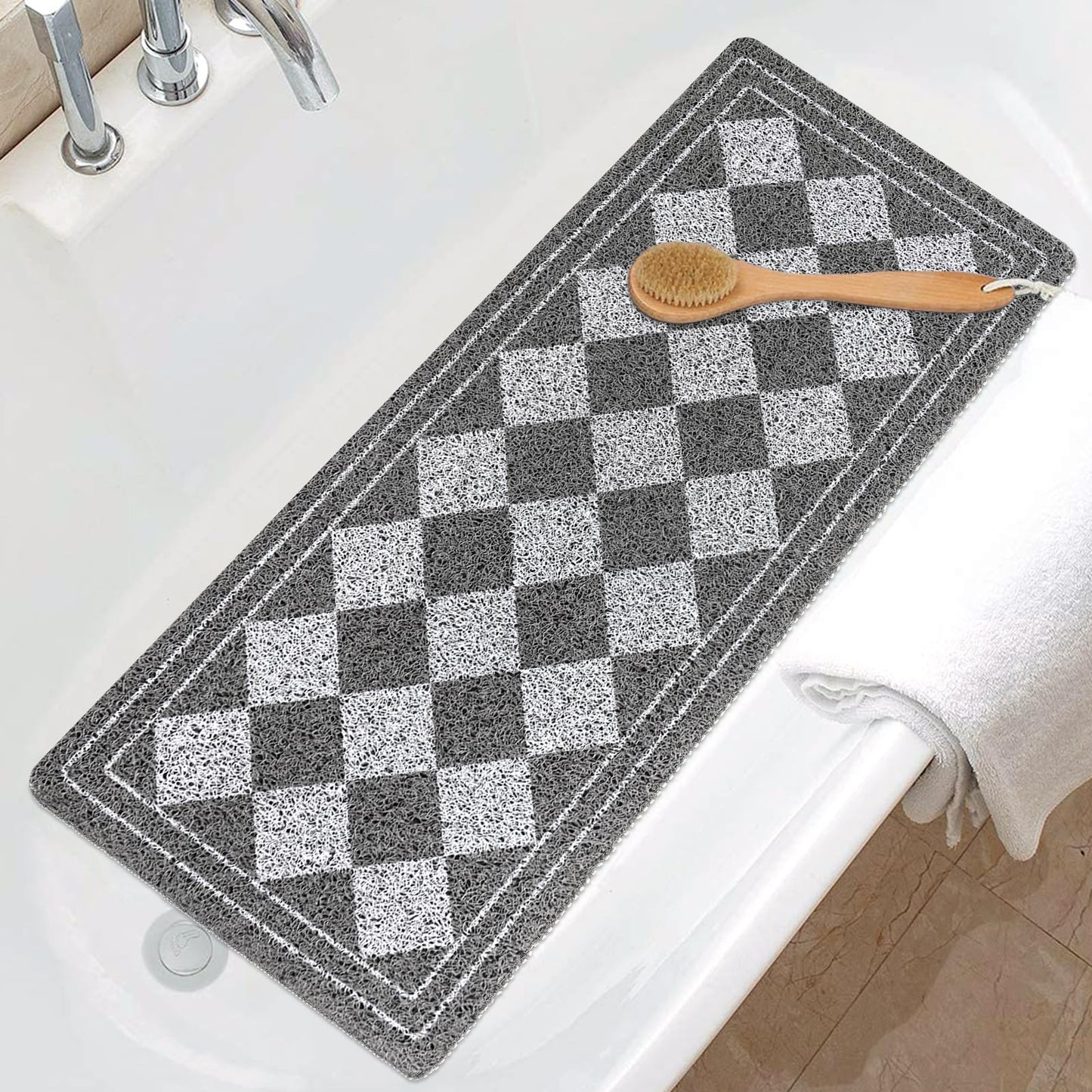 Shower Mat Non Slip, 40x100cm Extra Long Bath Tub Mat Non Slip Anti Mould, Loofah Bathroom Floor Mat for Inside Shower, Soft Textured Foot Massage