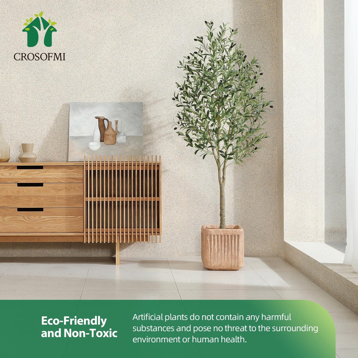 CROSOFMI Artificial Olive Tree 180cm Big tall Fake Plants, Artificial Olive Silk Plants Indoors in Pots, Faux Tropical large artificial plant suitable
