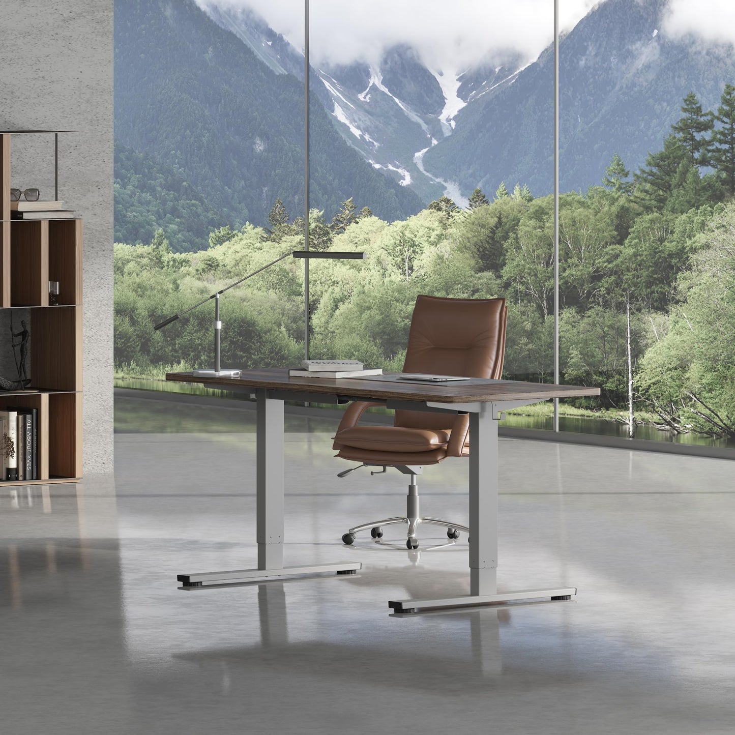 FLEXISPOT CylineE Electric Standing Desk Frame with Round Legs, Height Adjustable Sit-Stand with Memory Control Panel and Anti-Collision System, Grey