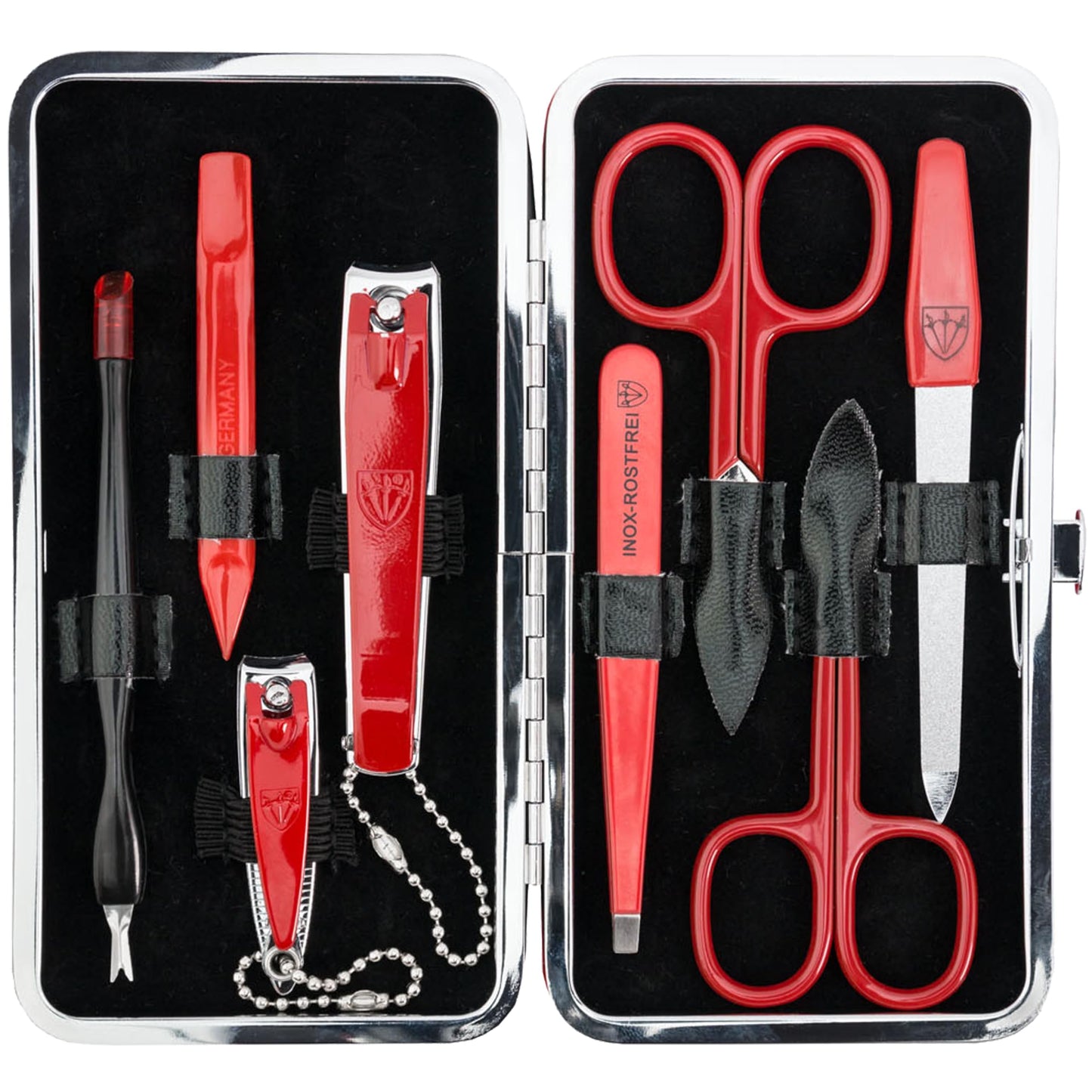 3 Swords Germany - brand quality 8 piece manicure pedicure grooming kit set for professional finger & toe nail care scissors clipper fashion leather