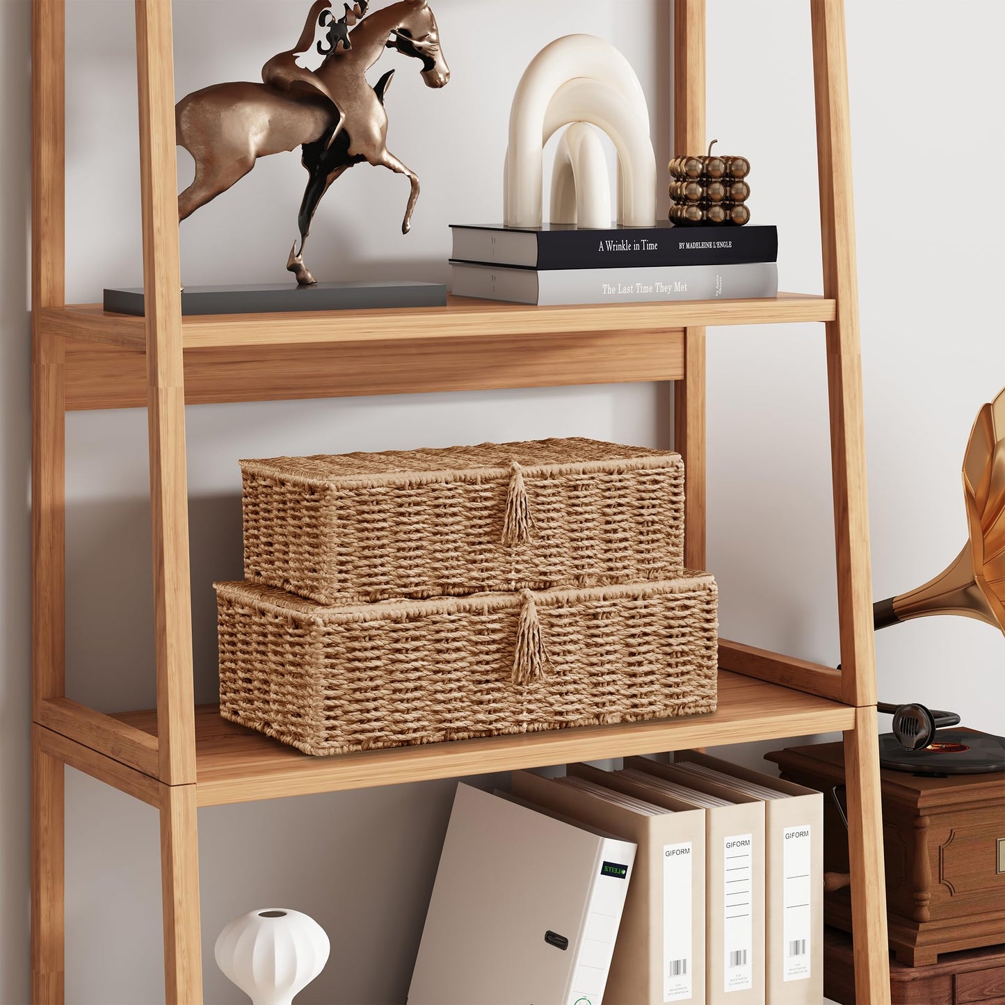 Vagusicc Storage Boxes with Lid, Handwoven Set of 2 Wicker Storage Baskets for Organizing, Nesting Storage Basket for Shelves