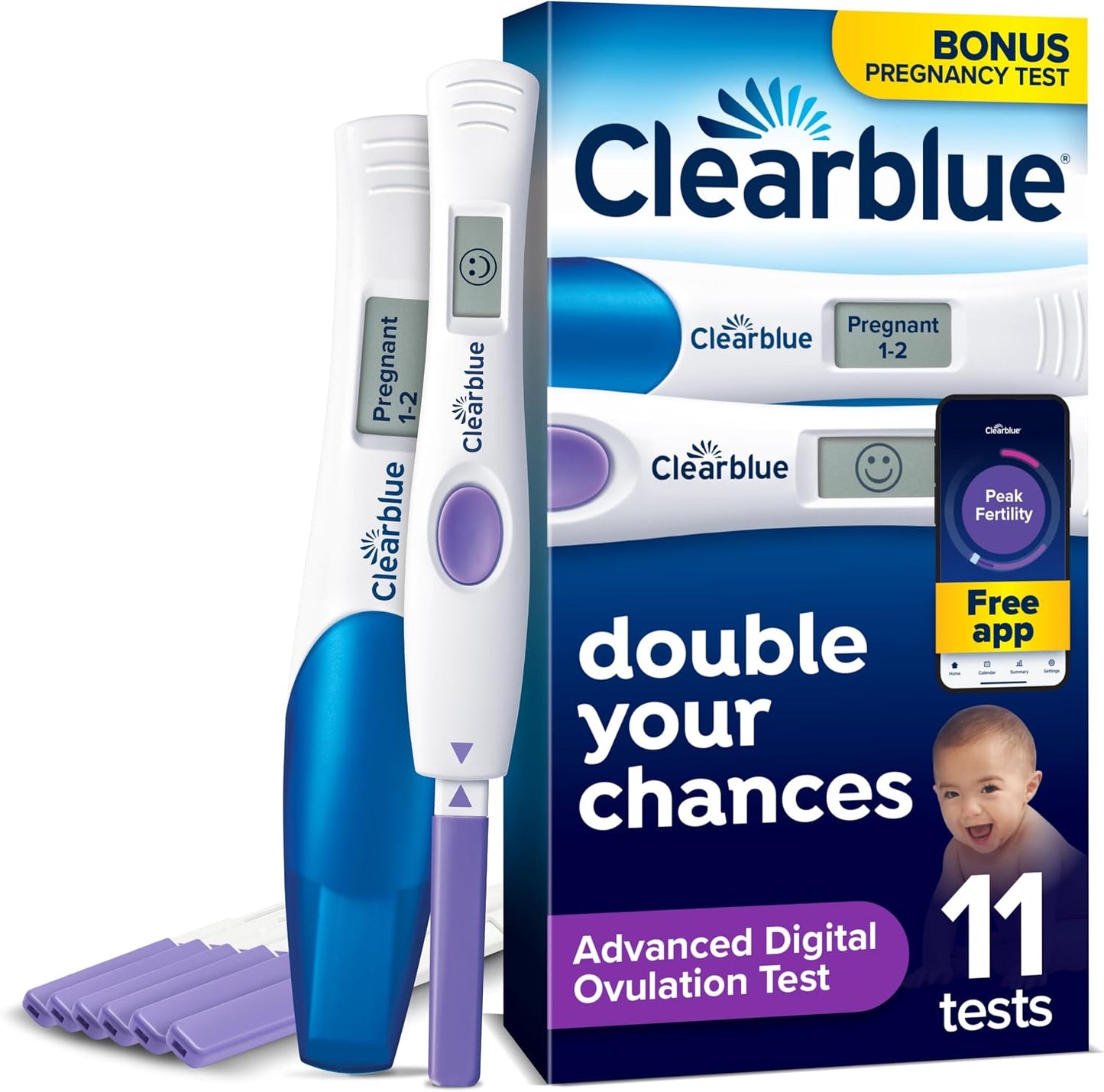 Clearblue 10 Advanced Digital Ovulation Tests+ 1 Pregnancy Test Kit, New but open, scruffy box