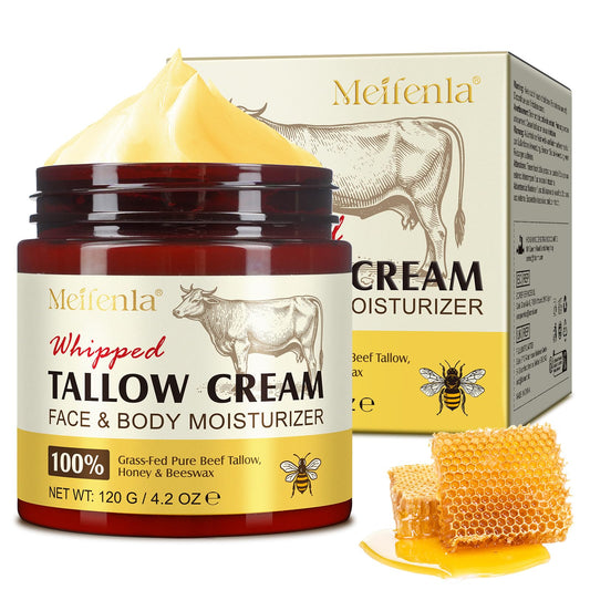 Beef Tallow Skin Care, Honey Beef Tallow Moisturiser Cream, Tallow And Honey Balm, Beef Tallow Cream for Face & Body, Whipped Beef Tallow for Dry Skin