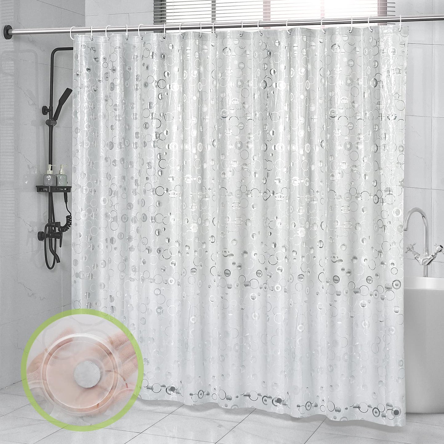 OTraki Clear Shower Curtain, 95 x 79 Inch Extra Wide Shower Curtain, EVA Weighted Bath Curtain, Anti Mould Resistant Shower Curtains, Thicken