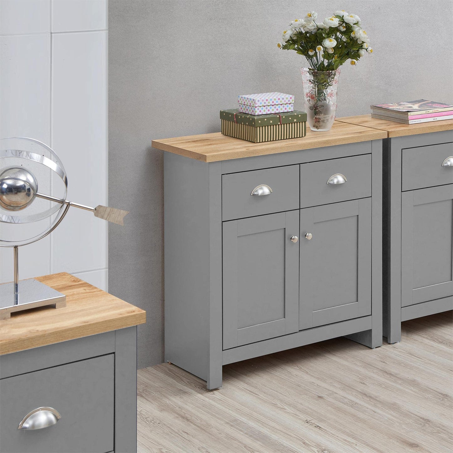 Timber Art Design UK Lisbon Sideboard Storage Cupboard with 2 Doors & 2 Drawers Compact Storage Organizer Unit For For Dining Room, Living Room,