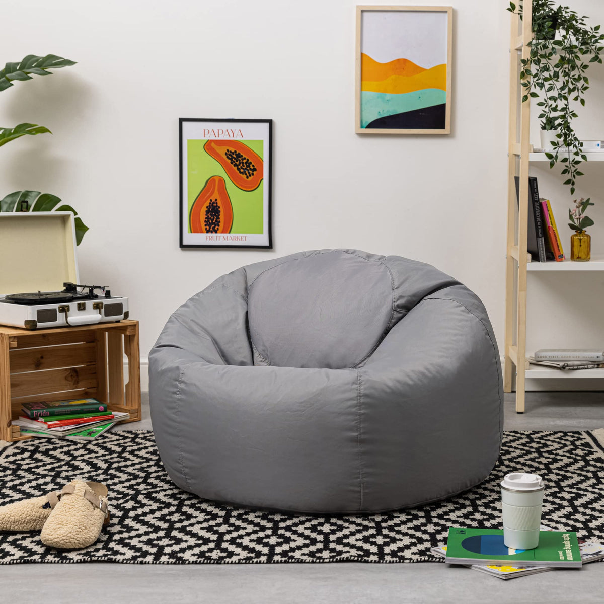 Bean Bag Bazaar Outdoor Bean Bag, Grey, Water Resistant Fabric, Large Beanbag with Filling Included, Floor Chair, Garden Chair, Outdoor Seating,