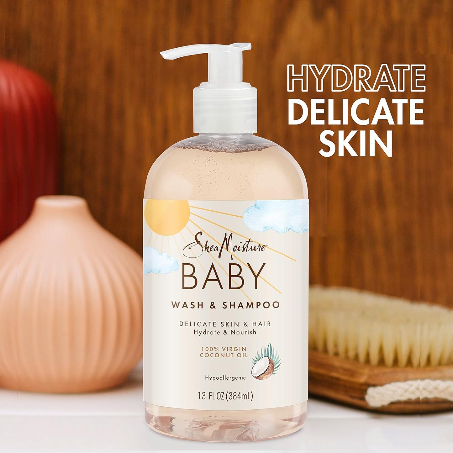 Shea Moisture 100% Virgin Coconut Oil Baby Wash & Shampoo 13 oz / 384 ml - For Delicate Baby Skin & Hair