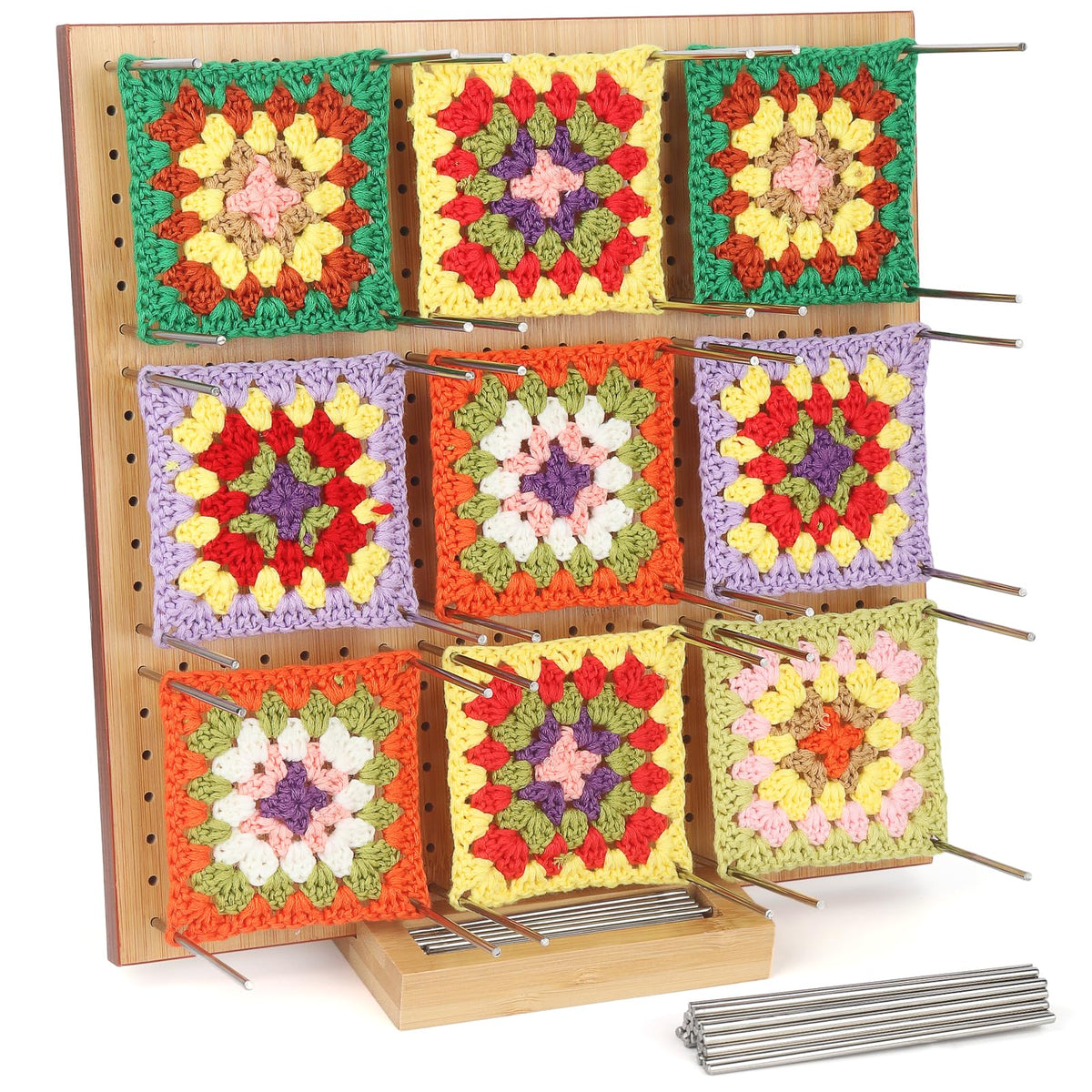 Coopay Granny Square Blocking Board, Crochet Blocking Board with Recess Channel for 30 Pegs Storage, Crochet Blocking Board and Pins Large 11 inch,