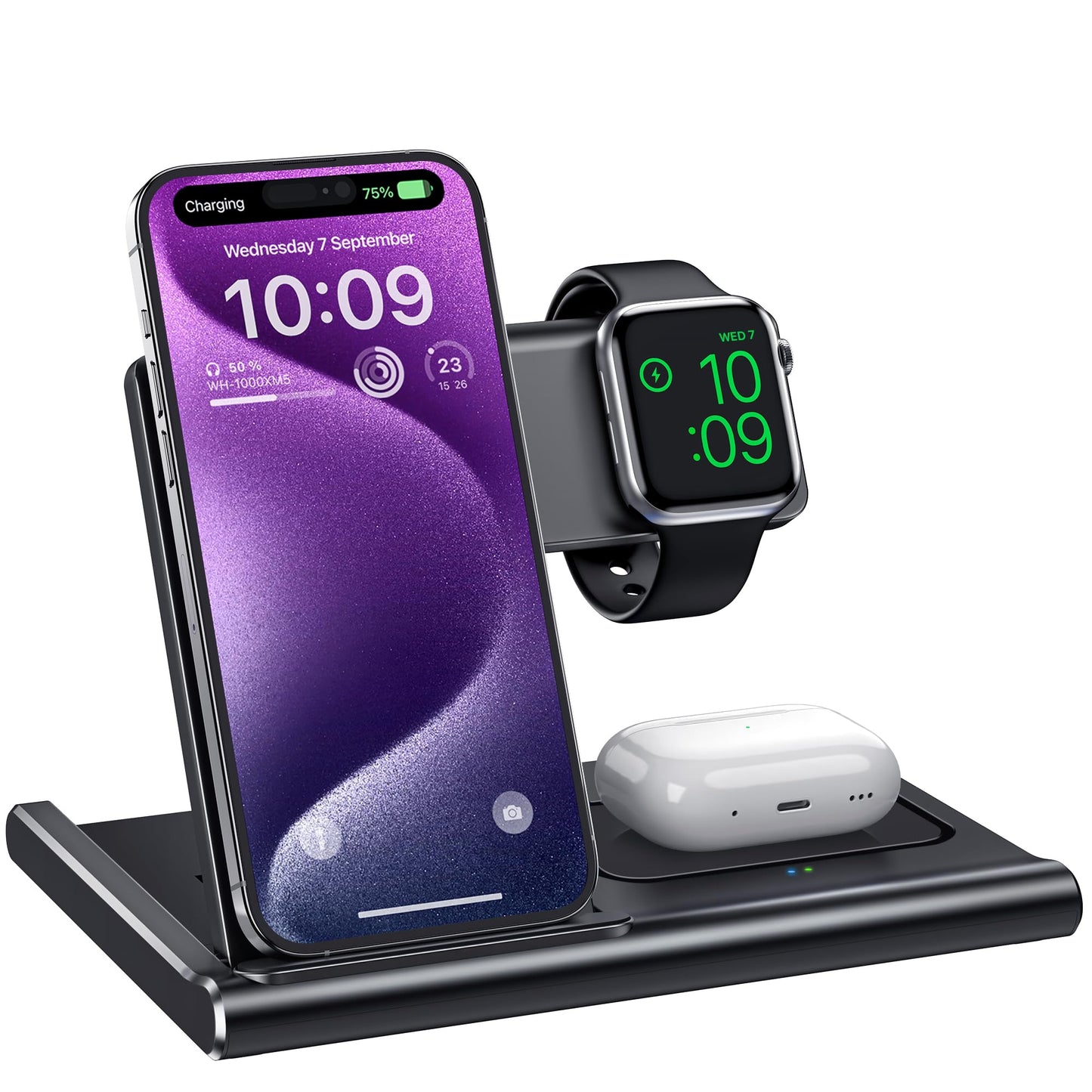 Charging Station,EXW 3 in 1 Wireless Charging Station for iPhone 17/16/15/14/13/12/11/XR/X/8,Fast Wireless Charging Stand for Airpods Pro/3/2 and