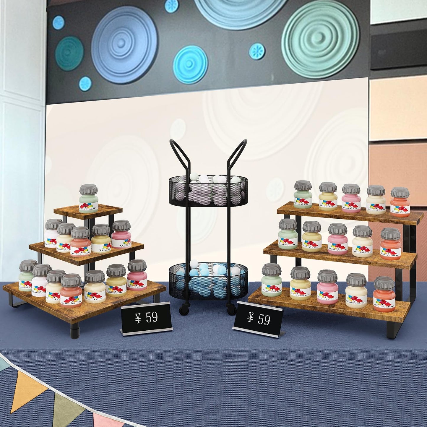 ELITEROO 3 Tier Wooden Retail Display Shelves, Portable Display Rack for Retail Counter Top Craft Shows Tradeshows