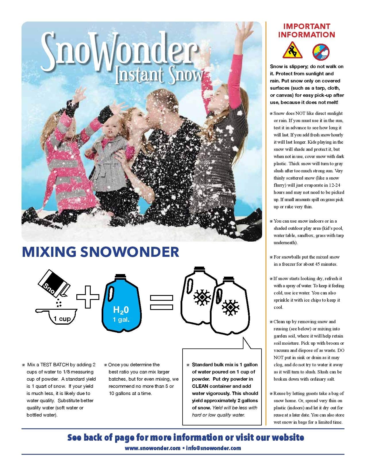 SNOWONDER Instant Snow Fake Artificial Snow, Also Great for Making Cloud Slime - Mix Makes 10 Gallons of Fake Snow