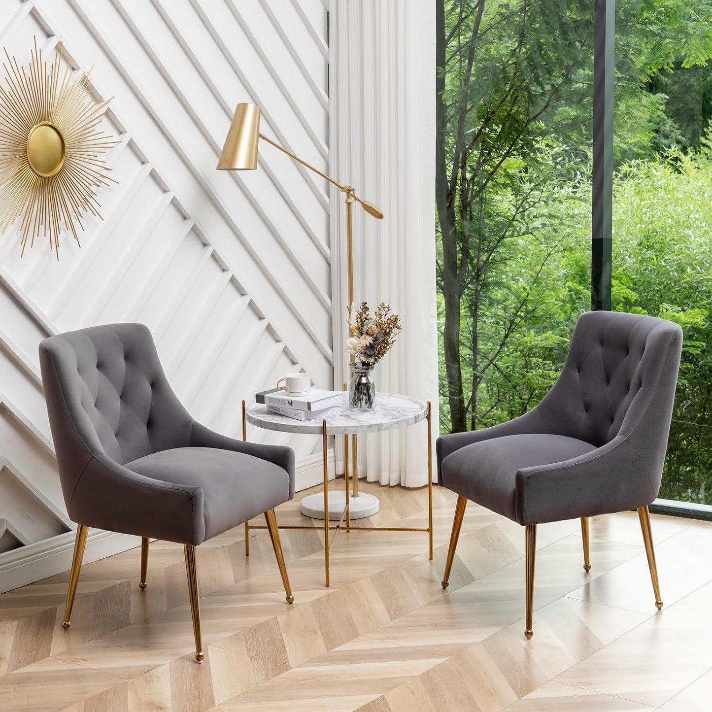 SEYNAR Dining Chair Set of 2,Modern Velvet Dining Chairs with Gold Legs,Elegant Tufted Accent Chairs for Reception, Living Room or Study Room