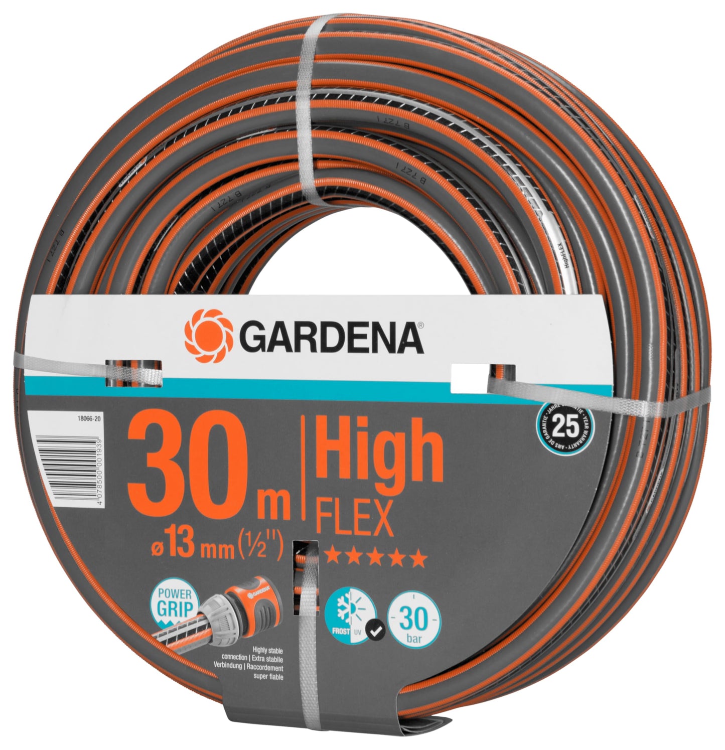 Gardena Comfort HighFLEX Hose, 13 mm (1/2 inch), 30 m: Garden Hose with Power Grip Profile, 30 bar Burst Pressure, Keeps its Shape, Frost/UV Resistant