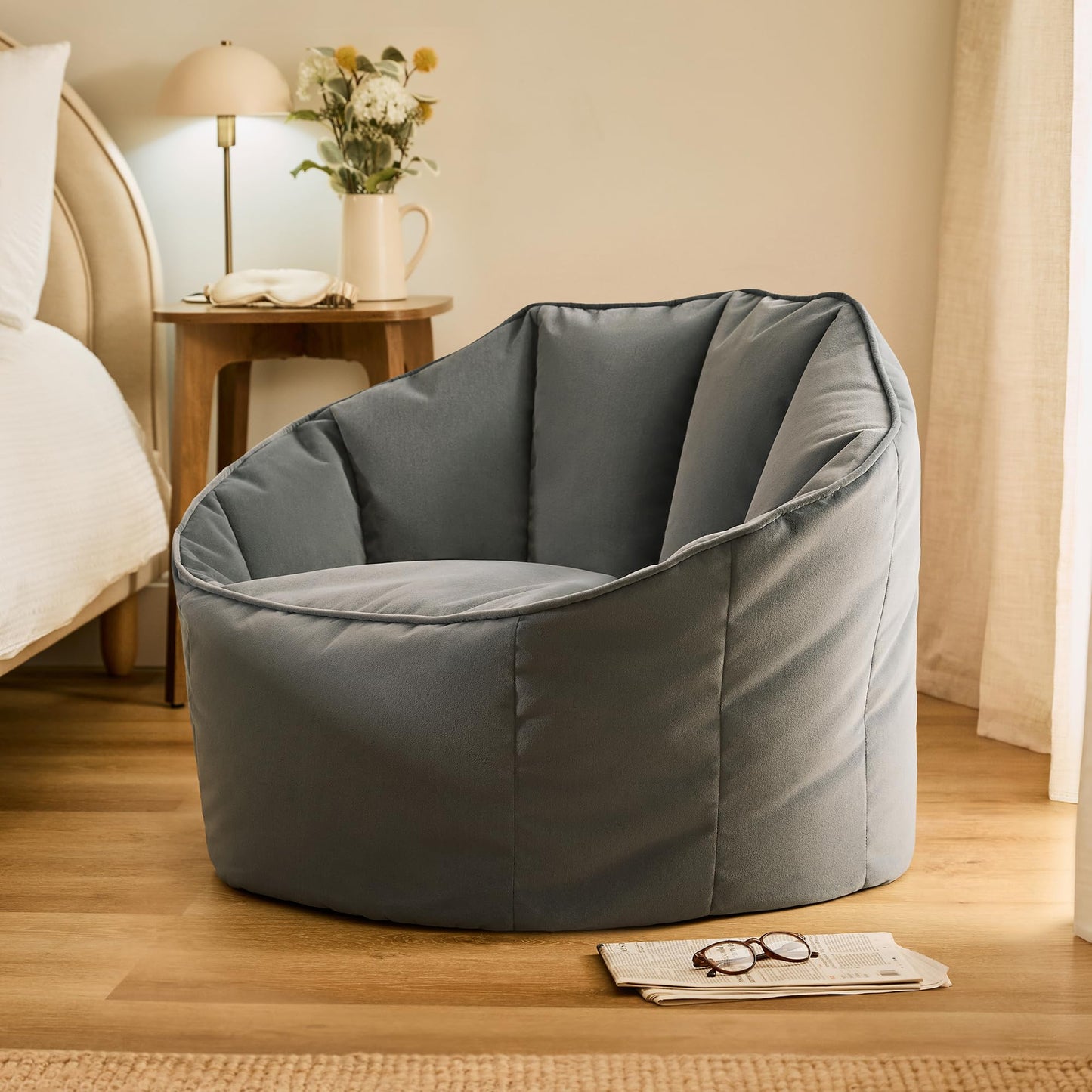 icon Sirena Velvet Bean Bag Chair with Filling Included, Grey