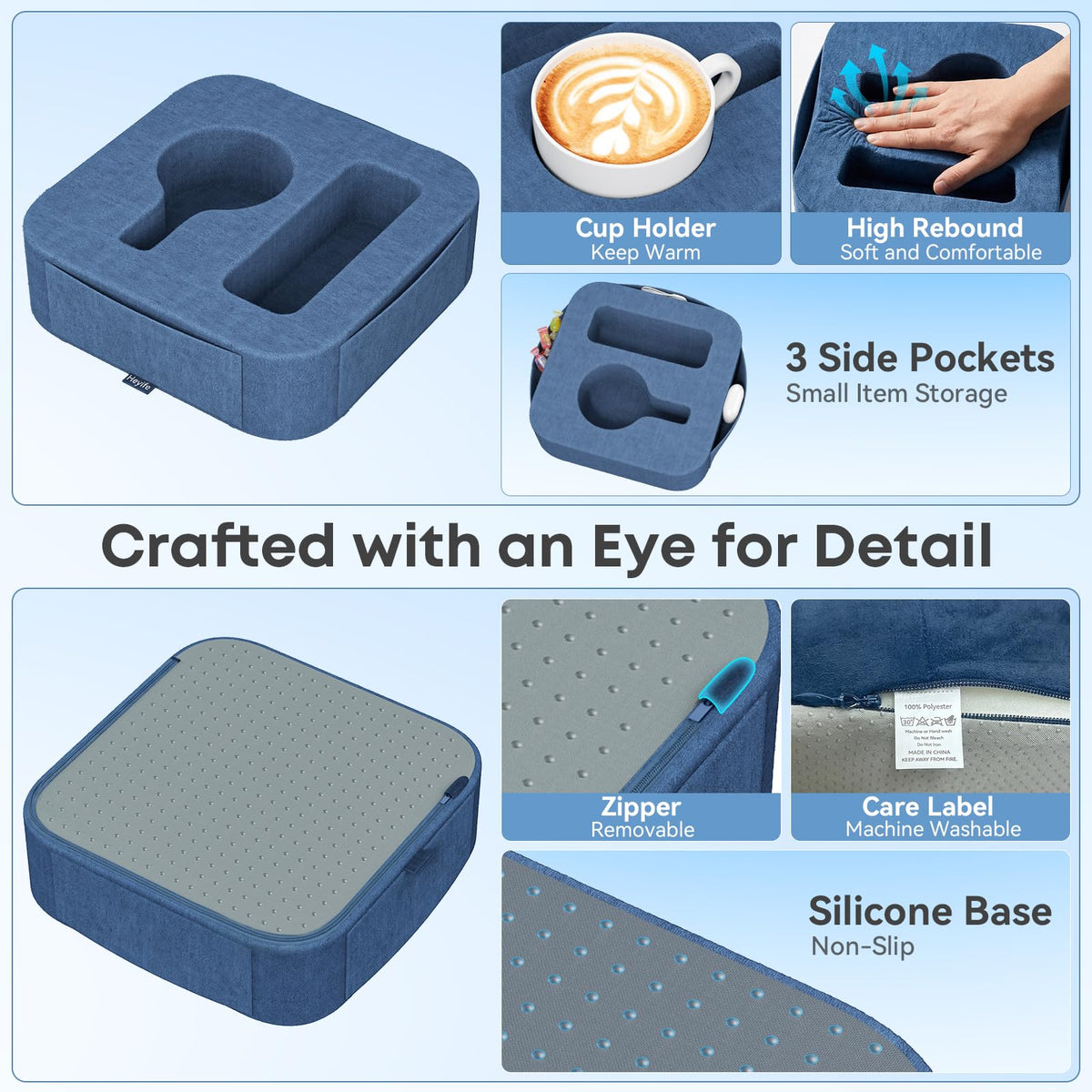 Couch Cup Holder Pillow, Multi-Function Sofa Armrest Organiser with Tablet Slot & Handle, Portable Couch Caddy for Remote Control, Drinks & Snacks