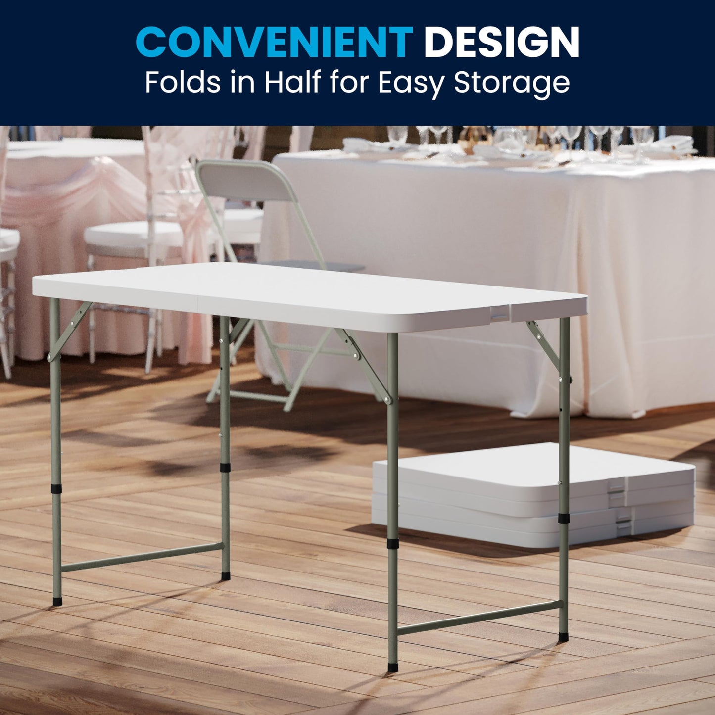 Flash Furniture Elon 4-Foot Height Adjustable Bi-Fold Granite White Plastic Folding Table
