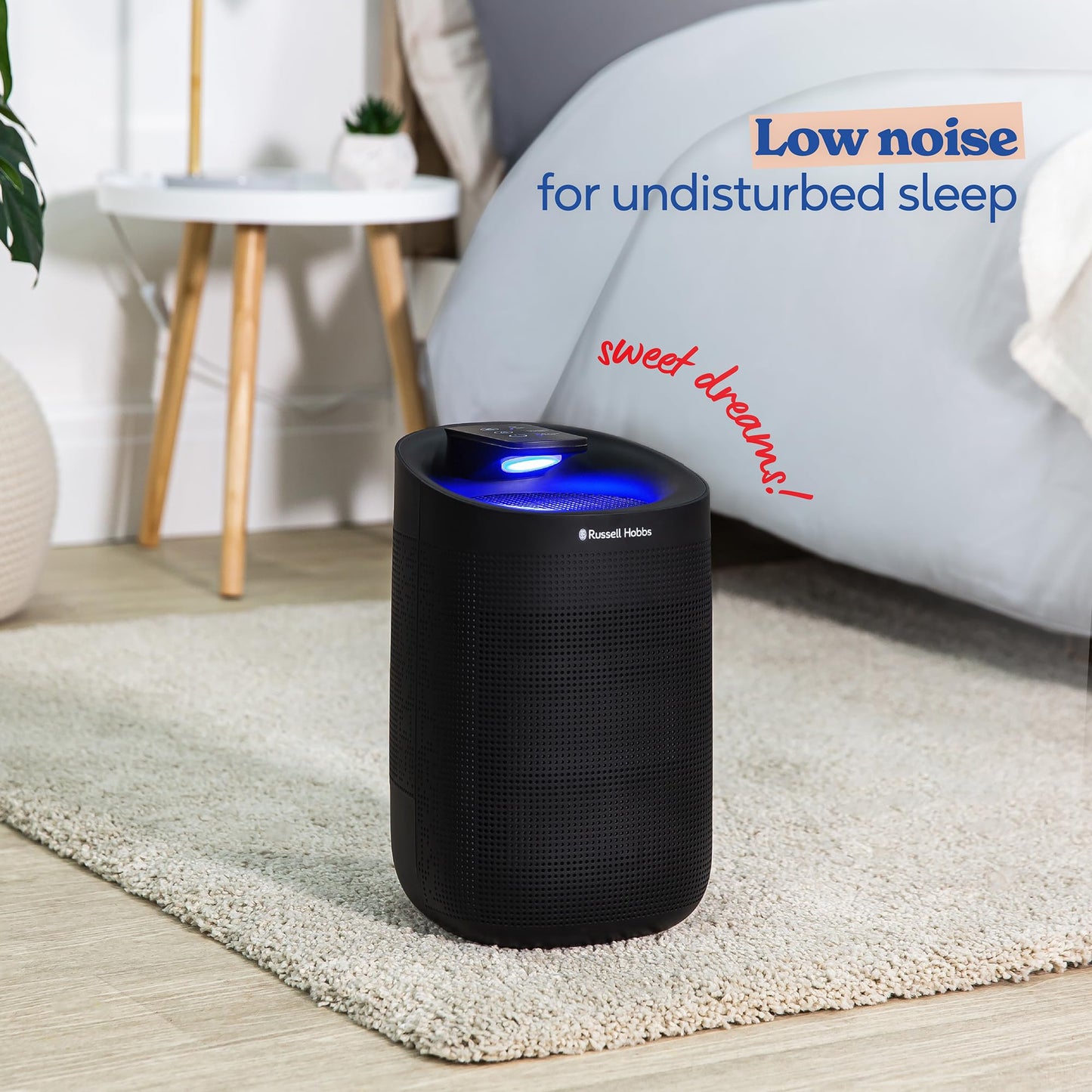 Russell Hobbs RHDH1101B Ozone Free, 750ml/day 2 in 1 Black Dehumidifier/Air Purifier, 20m2 Room Size, LED Lighting & Captures Bacteria, for Home,