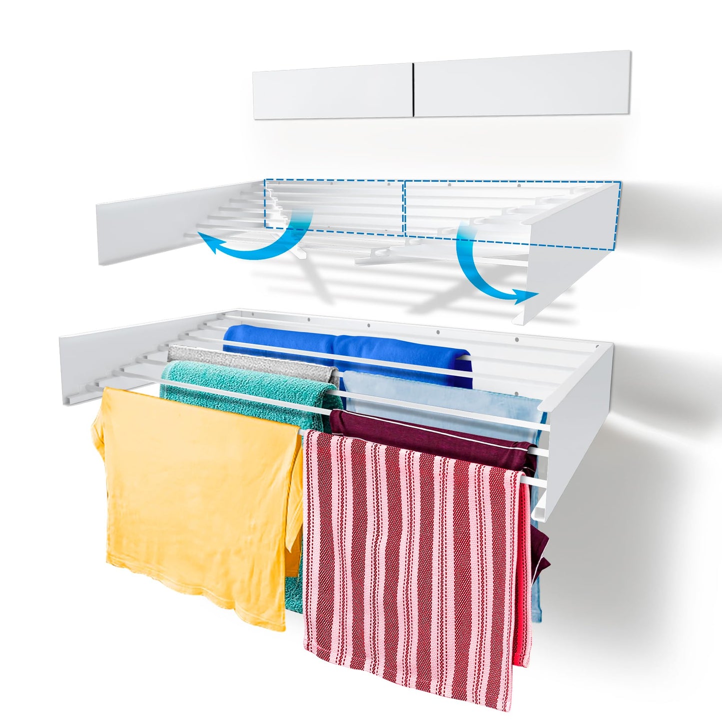 Step Up Laundry Drying Rack Airer - Indoor or Outdoor  Space Saver Compact Sleek Design, 8.4 metres line (120 cm White)