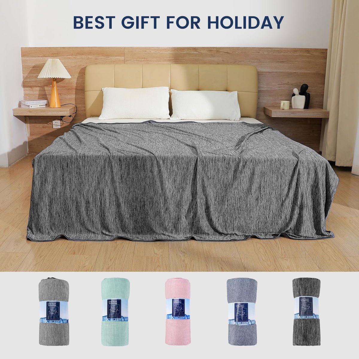 Danctec Cooling Blanket for Night Sweats, Summer Throw for Hot Sleepers, Q-Max>0.45 Cool Fiber for Bed Couch Sofa Travel Adult Kids, Lightweight,