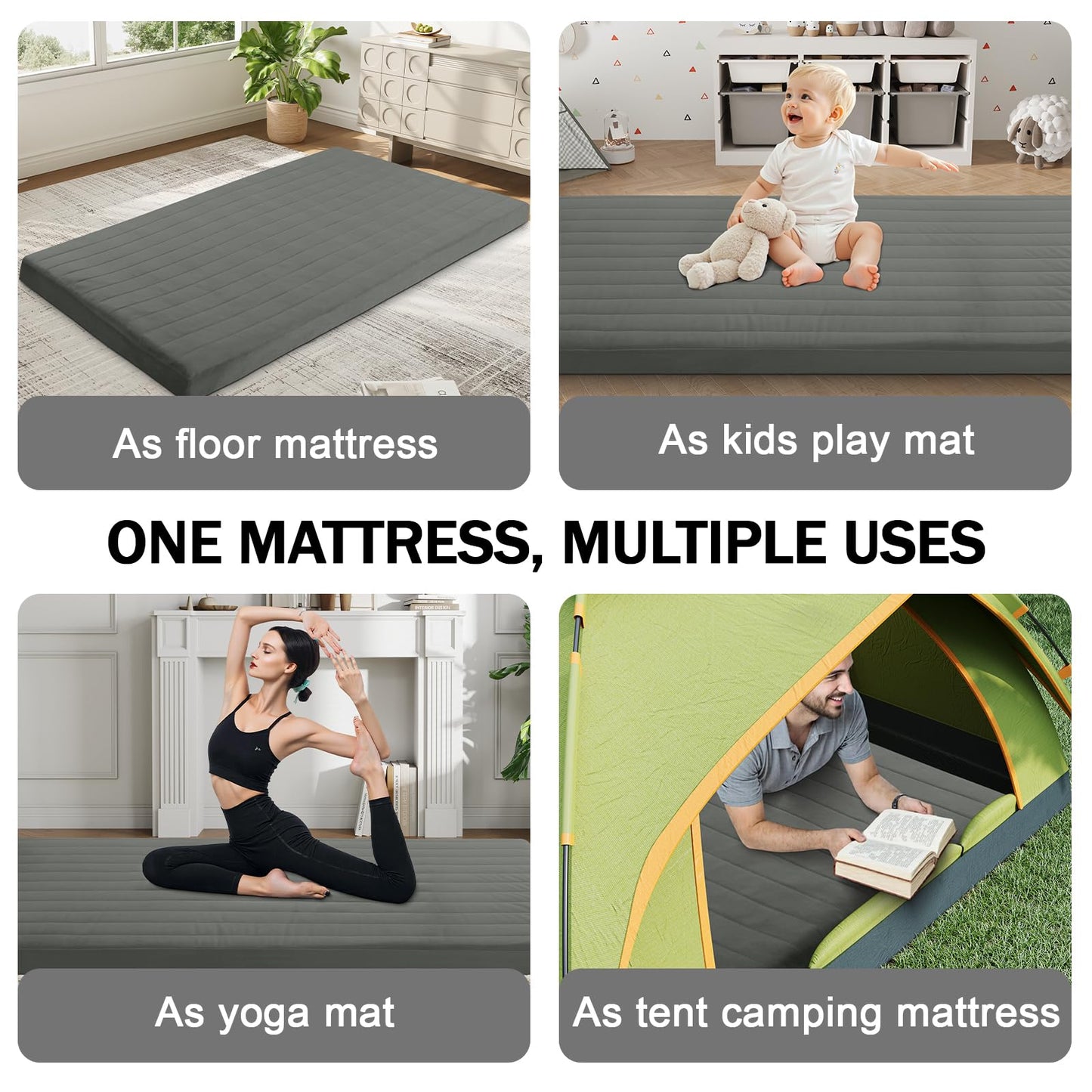 MeMoreCool Roll Up Floor Mattress Double 190x135cm, Dark Gary