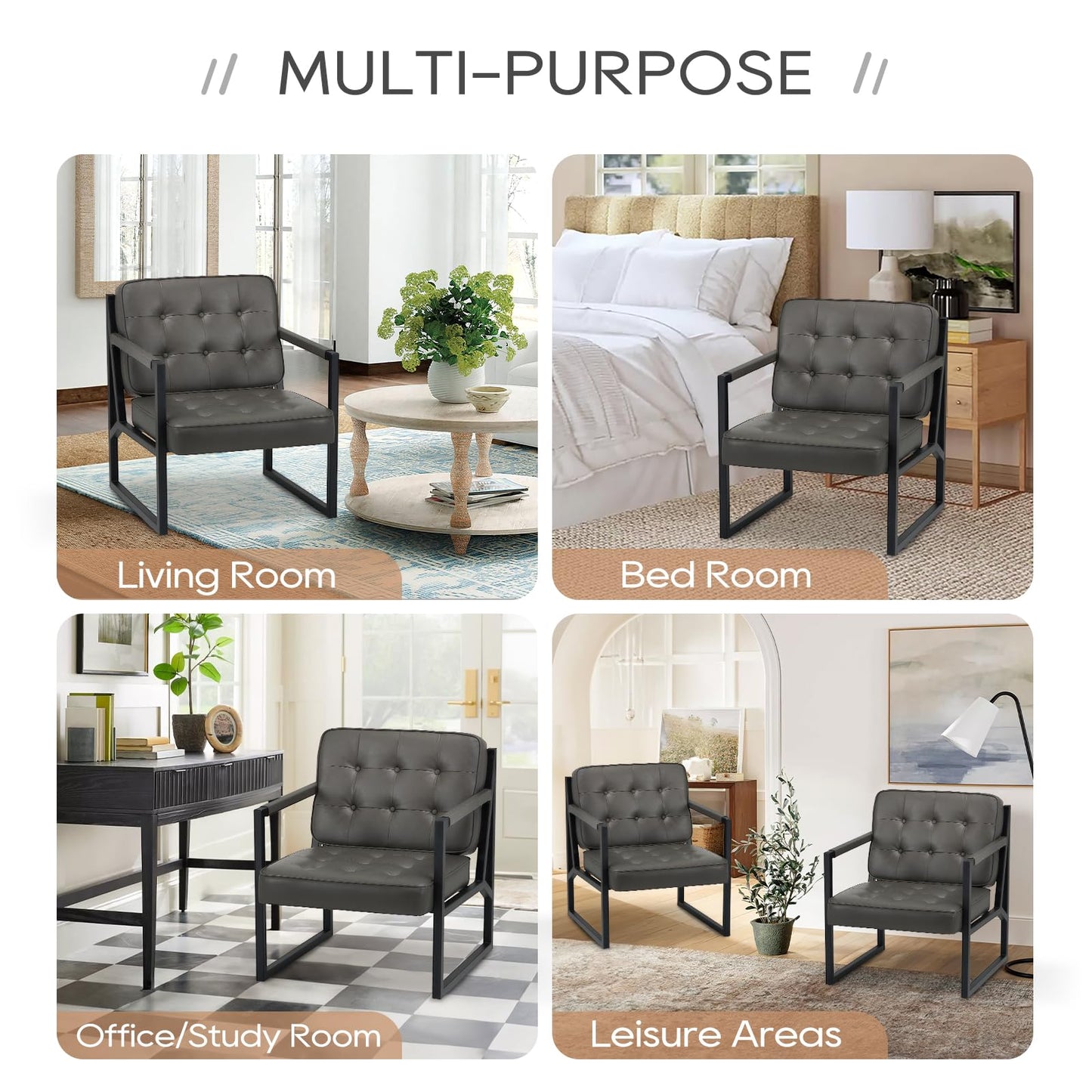 COLAMY Mid Century Modern Accent Chair Set of 1, Comfy Living Room Armchair with Metal Legs