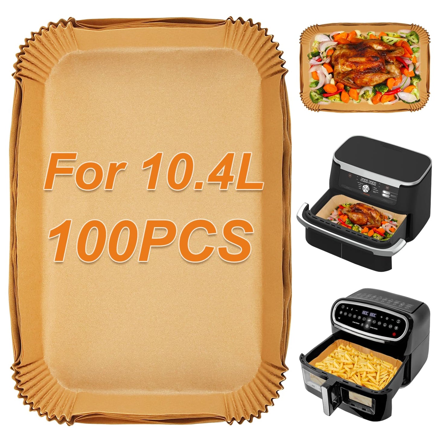 BYKITCHEN Air Fryer Liners for Ninja AF500UK AF500UKCP 10.4L, 100Pcs Air Fryer Accessories for Ninja Flex Drawer Megazone, Compatible for Duronic 10L