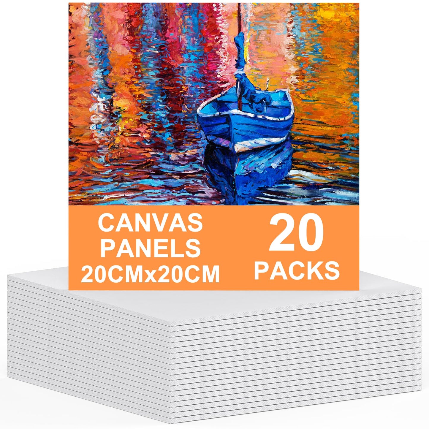 Koncci Canvas for Painting 20 x 20cm, 20 Packs Small Canvases for Painting Cotton Acid-Free for Acrylic & Oil Paint & Wet Water Art Media, Hobby