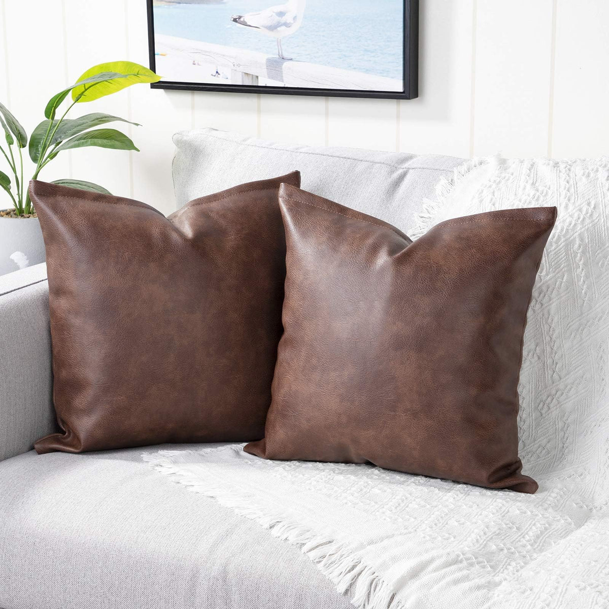 YAERTUN Set of 2 Faux Leather Decorative Throw Pillow Covers Modern Solid Outdoor Cushion Covers Cases Luxury Pillowcases for Couch Sofa Bed 24x24