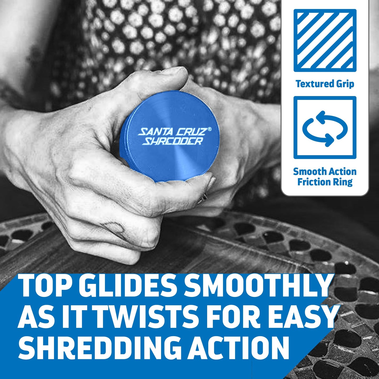 Santa Cruz Shredder Herb Grinder 3 Piece Medium 2 1/8" Superior Grip and Aluminium (Blue)