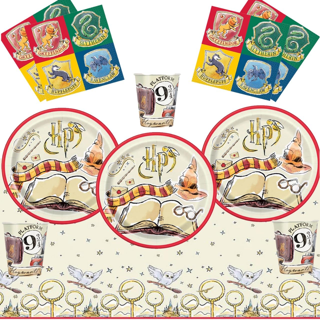 Harry Potter Birthday Party Tableware Includes Disposable Paper plates Napkins and Tabecover