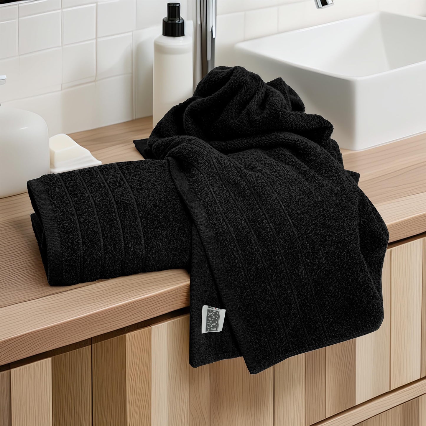 100% Cotton 8 Piece Towel Bale Set - Luxury Bathroom Towels (Black)