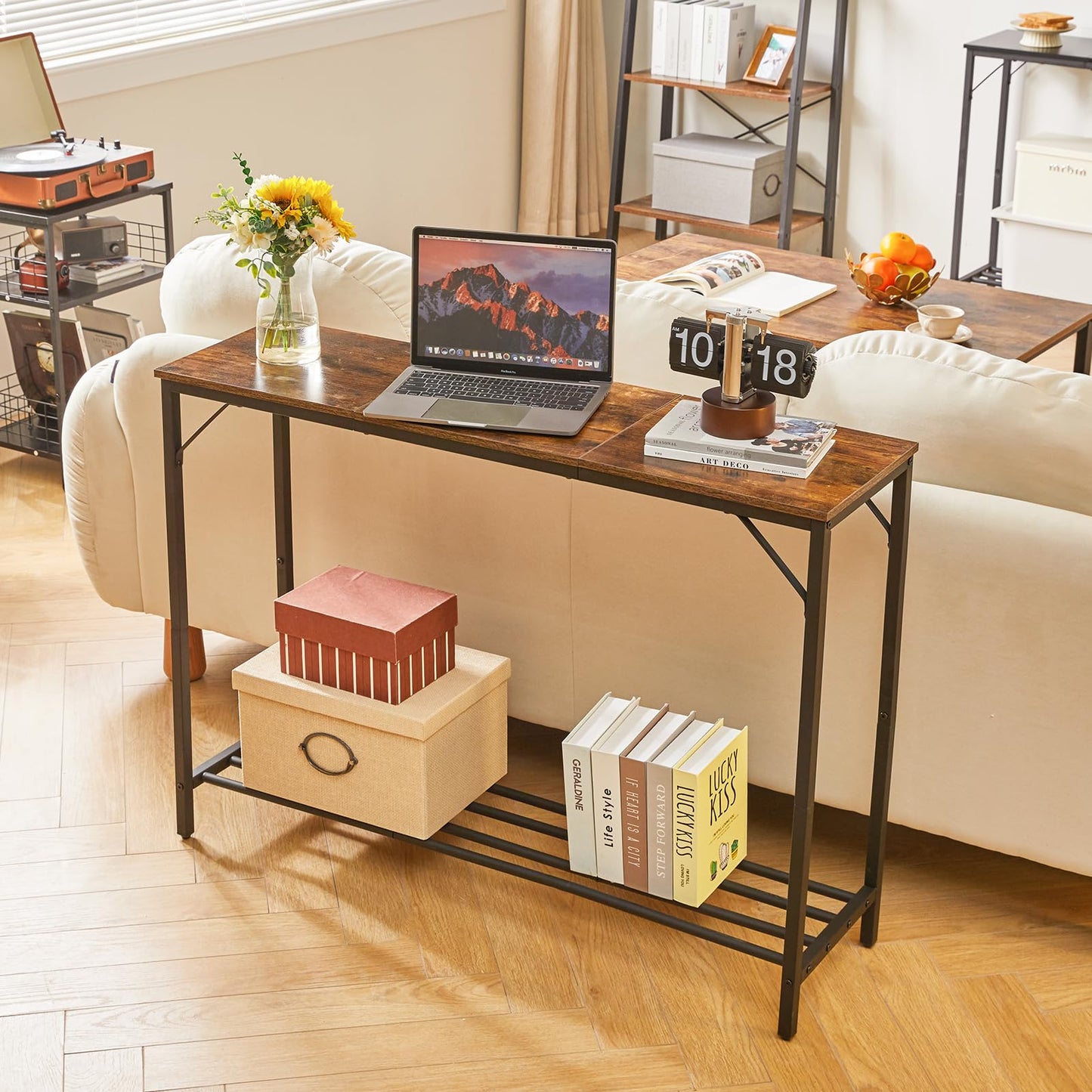 YMYNY Console Table, Slim Console Table for Hallway, Metal Frame, Compact Display Table, Sofa Table for Small Spaces, Entryway, Living Room, Sturdy,