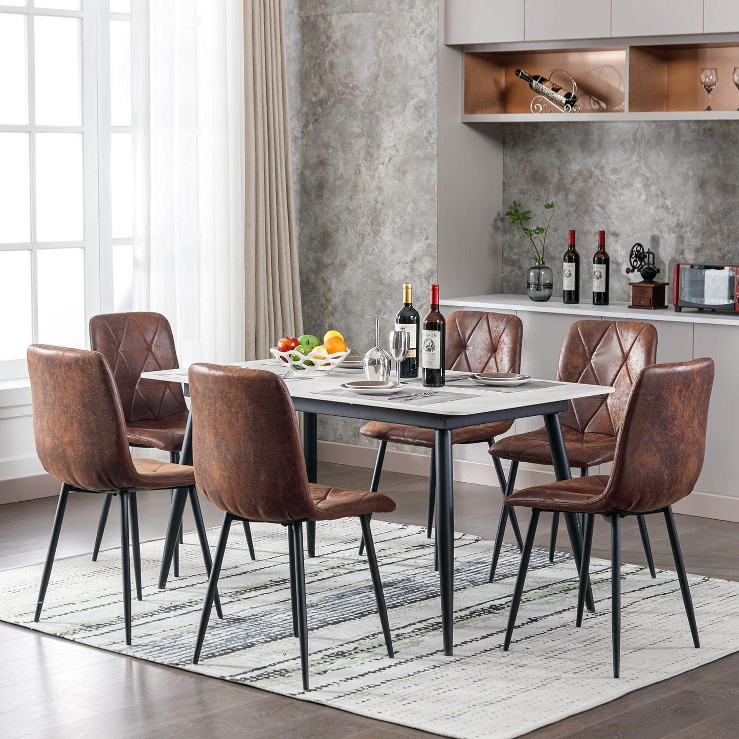 Artist Hand Set of 6 Dining Chairs for Dining Room Living Room, Vintage Faux Suede Dining Chairs with Backrest Upholstered Seat Solid Metal Legs