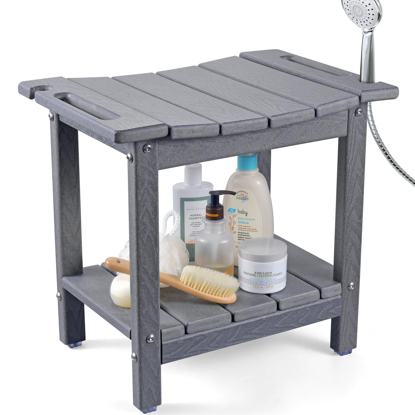LyriFine Shower Bench, 18.5 Inch HDPE Waterproof Shower Stool for Inside of Shower, Bathroom Shower Chair with Shower Head Holder, 350LBS Sturdy