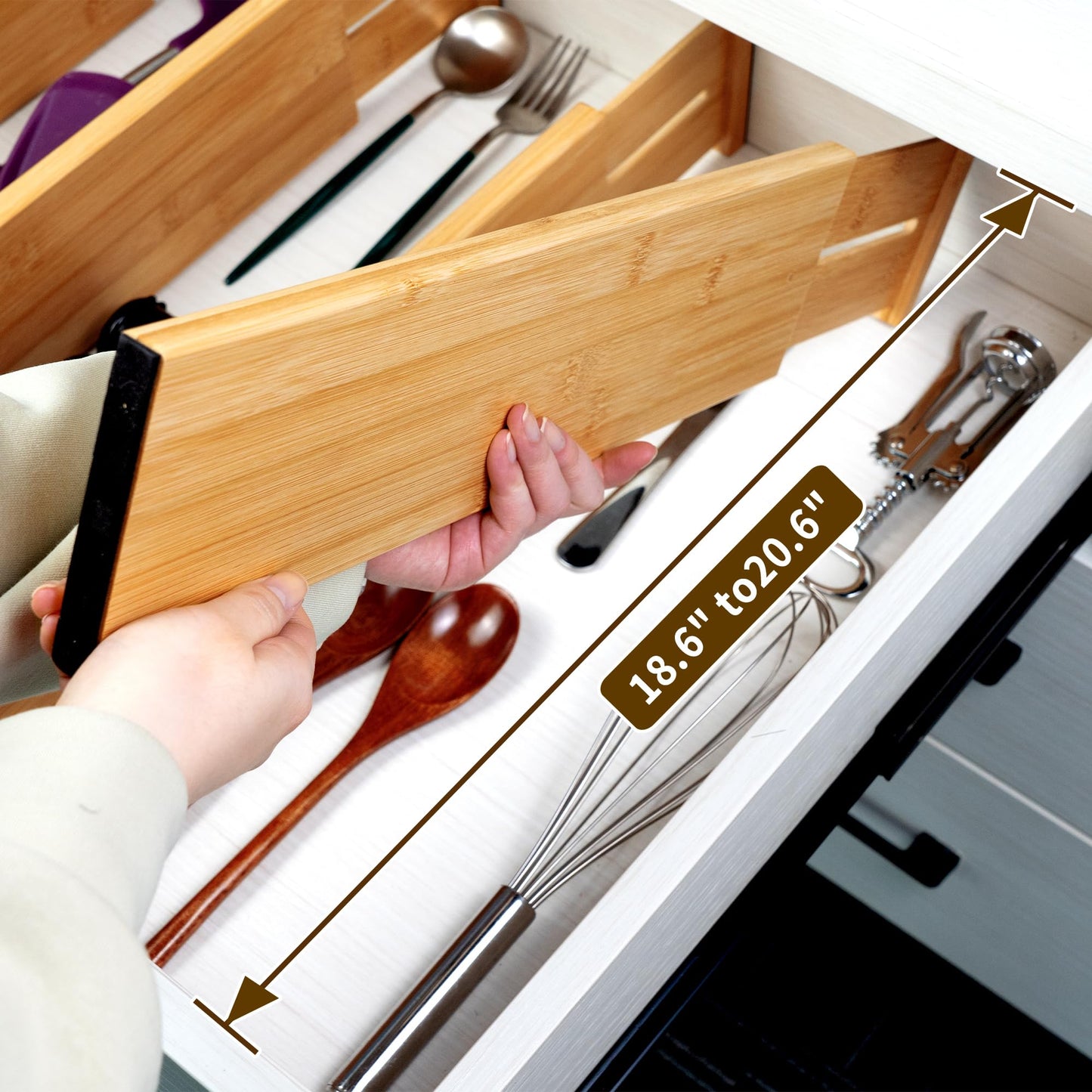 Utoplike 4 Piece Bamboo Raised and Extended Drawer Dividers, Wooden Adjustable Drawer Organiser, Spring Loaded Inserts, for Clothes, Cosmetics in
