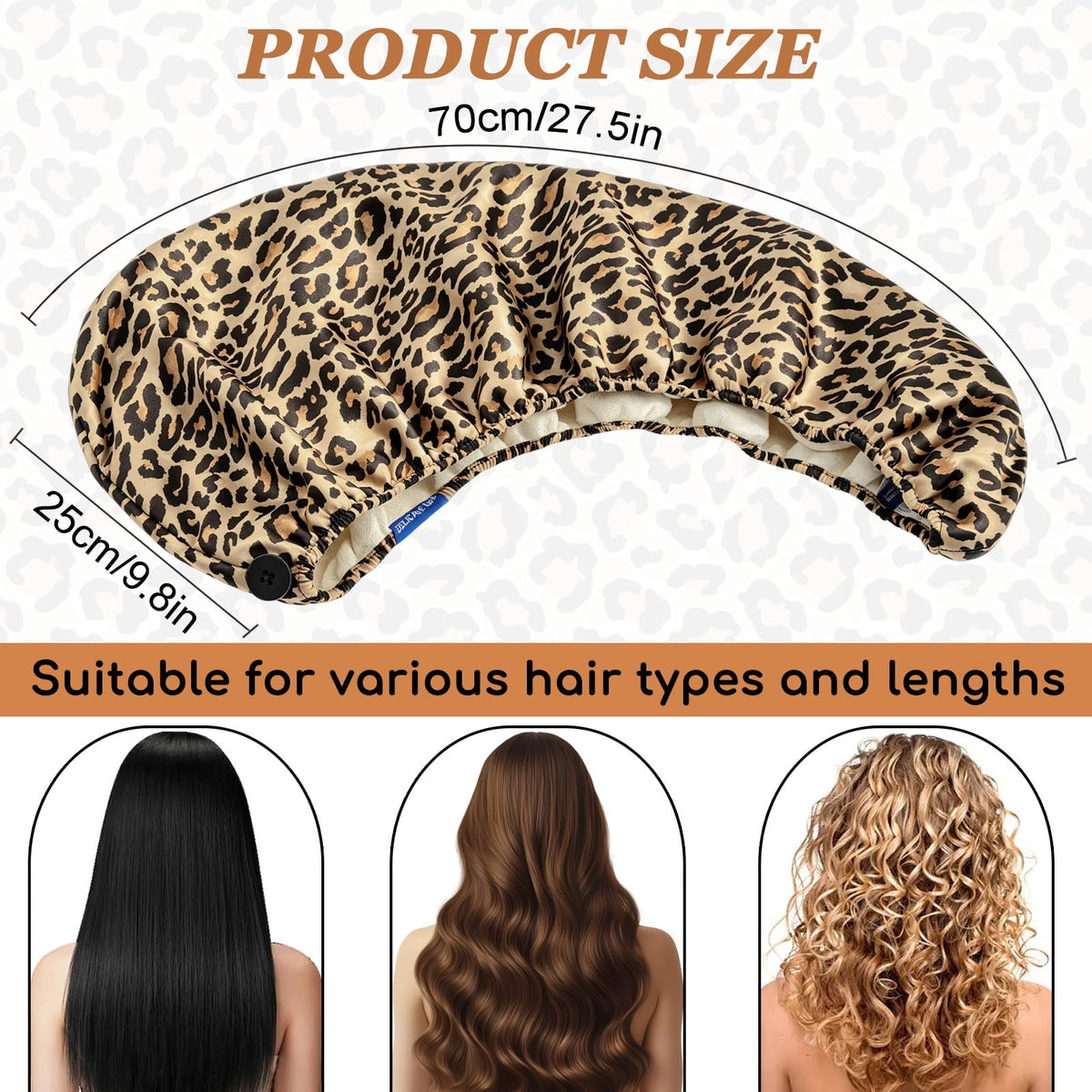Lkw Ogechi Double Layer Microfiber Satin Hair Drying Towel Wrap 70x25cm with Button, Soft and Anti Frizz Hair Turban Towels