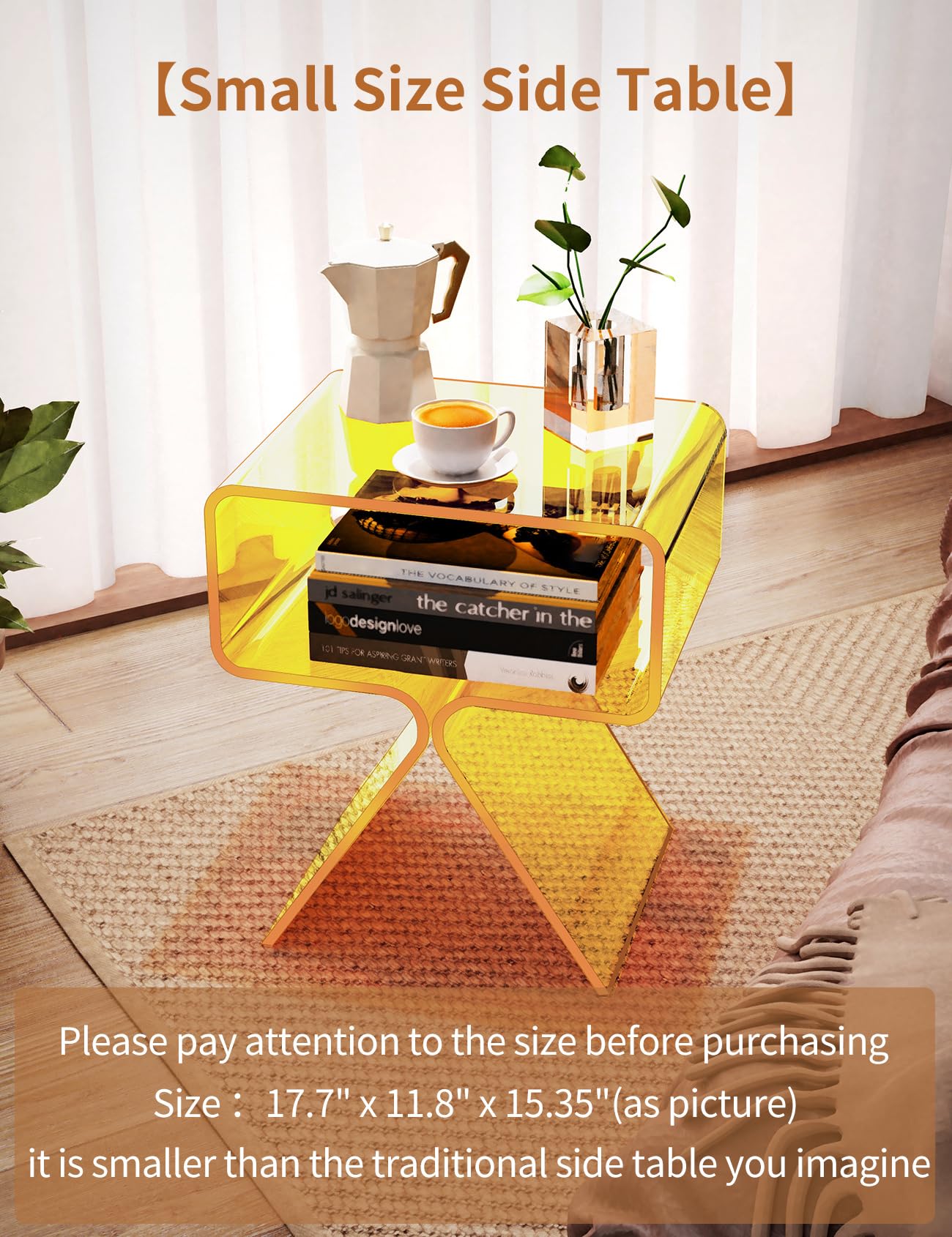 solaround Acrylic Side Table, No Assembly, 39 x 30 x 45 cm, Yellow