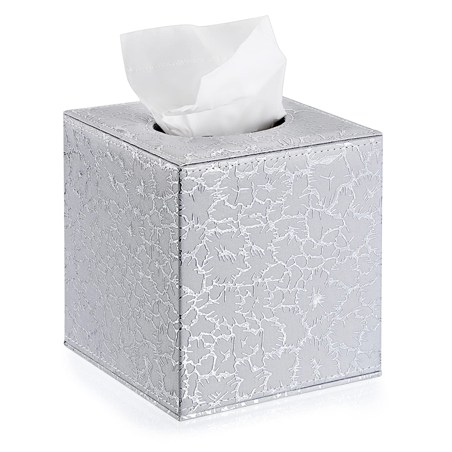 BTSKY Square PU Leather Tissue Box Cover - Stylish Cube Tissue Box Holder with Magnetic Bottom, Decorative for Vantity Dresser Night Stand Table