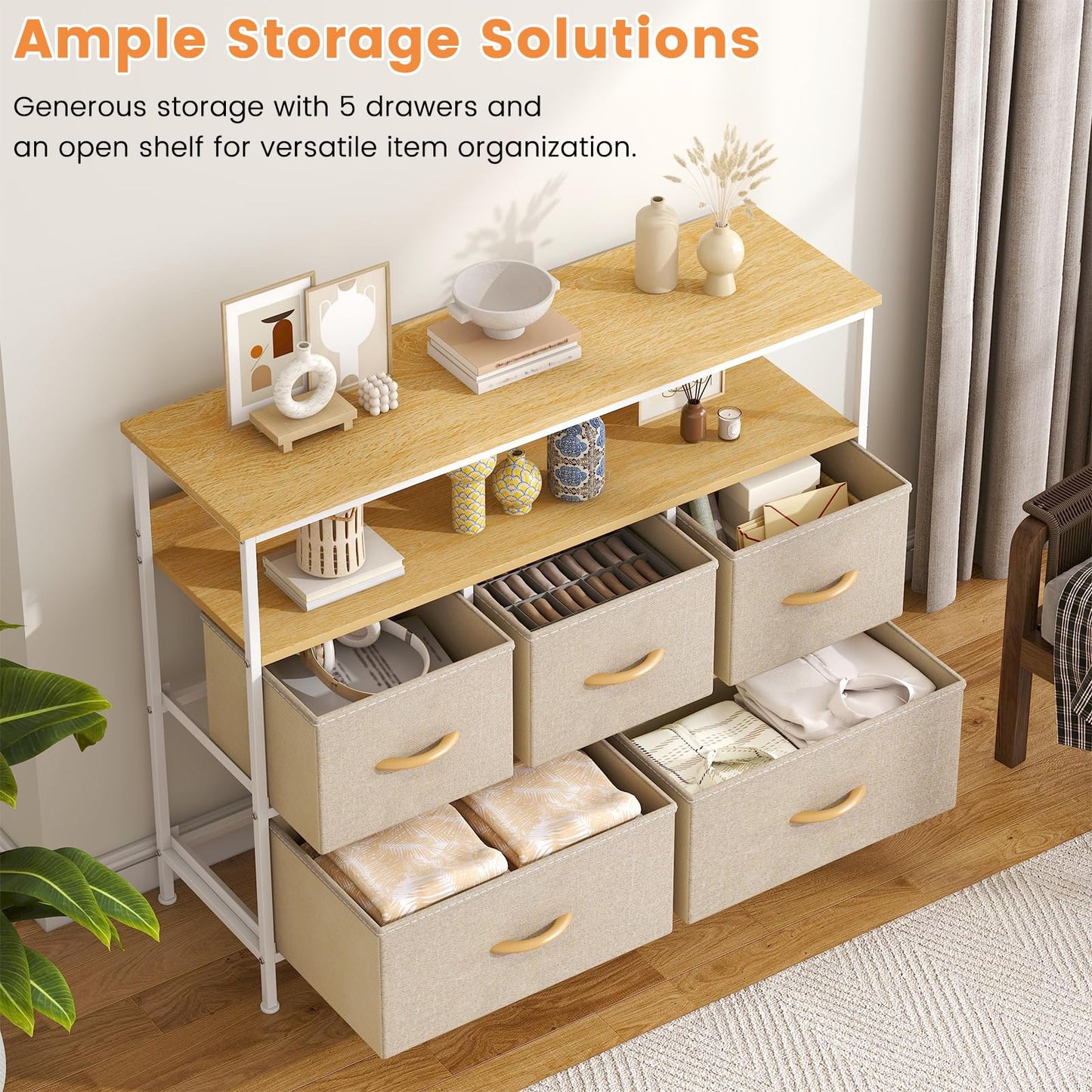 KU Syang 5-Drawer Chest of Drawers with TV Stand | Heavy-Duty Steel Frame & Scratch-Resistant MDF Top