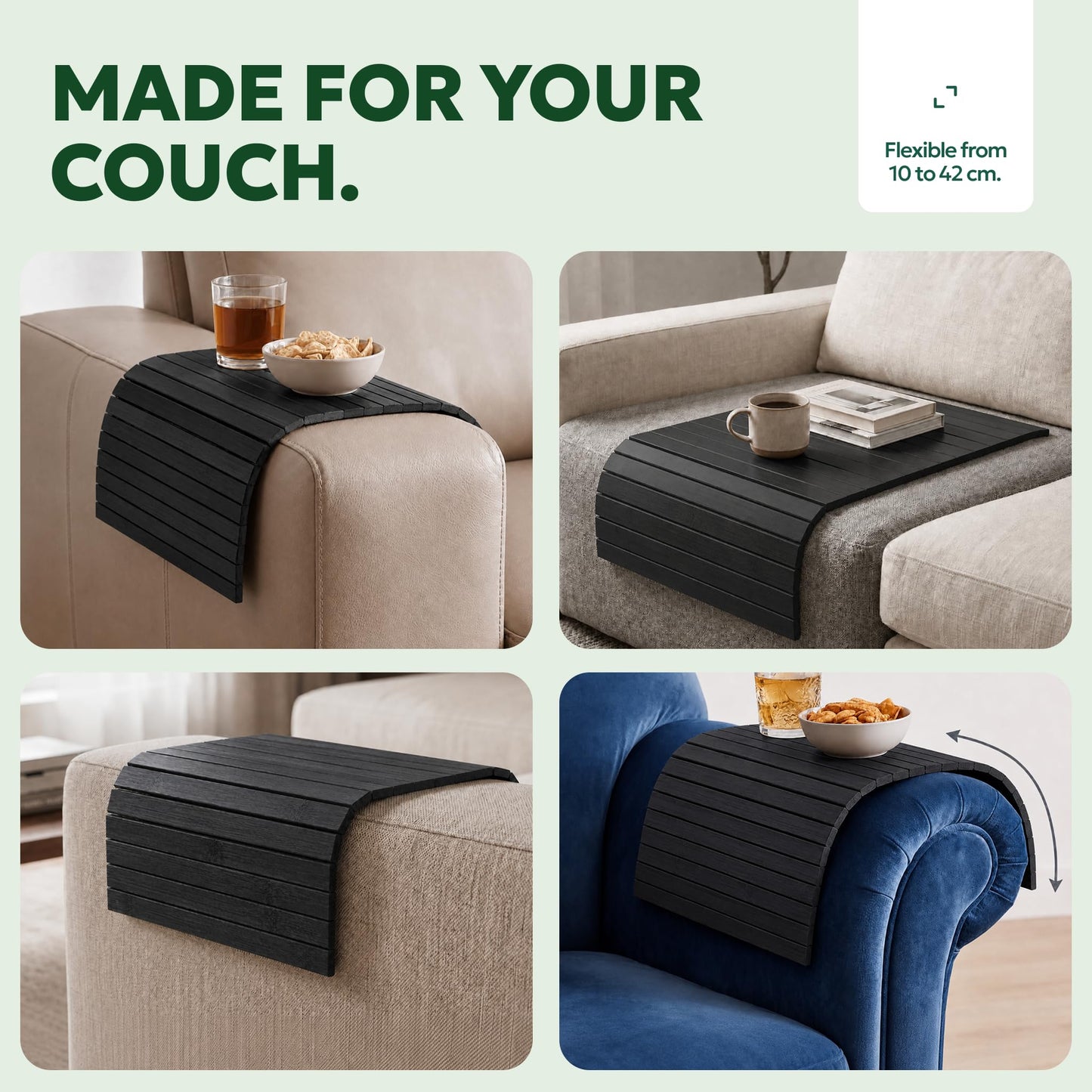 Sofa Arm Tray - Armchair Tray - Sofa Arm Table - Bamboo Armrest Caddy