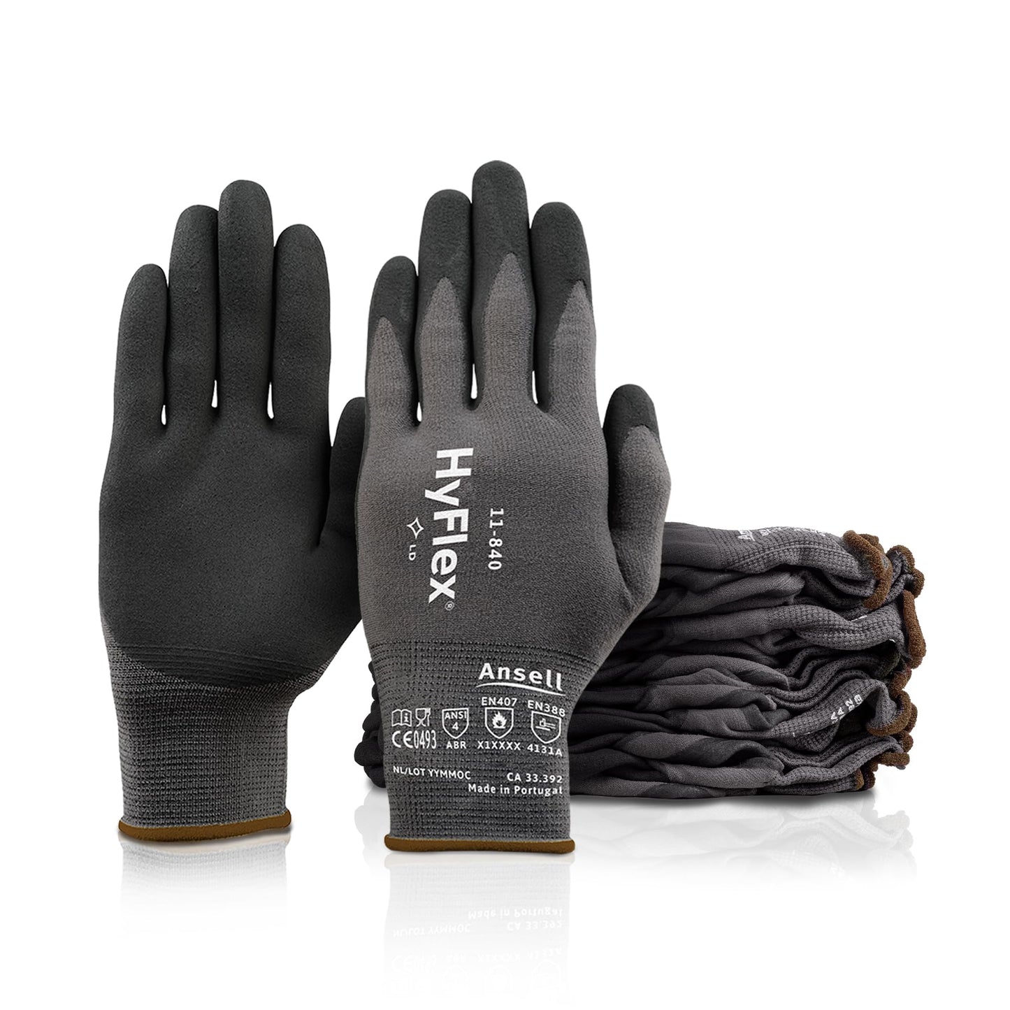 Ansell HyFlex 11-840 Professional Work Gloves, Abrasion Resistant Nitrile Coating with Firm Grip, Multipurpose Protection Gloves, Mechanical and