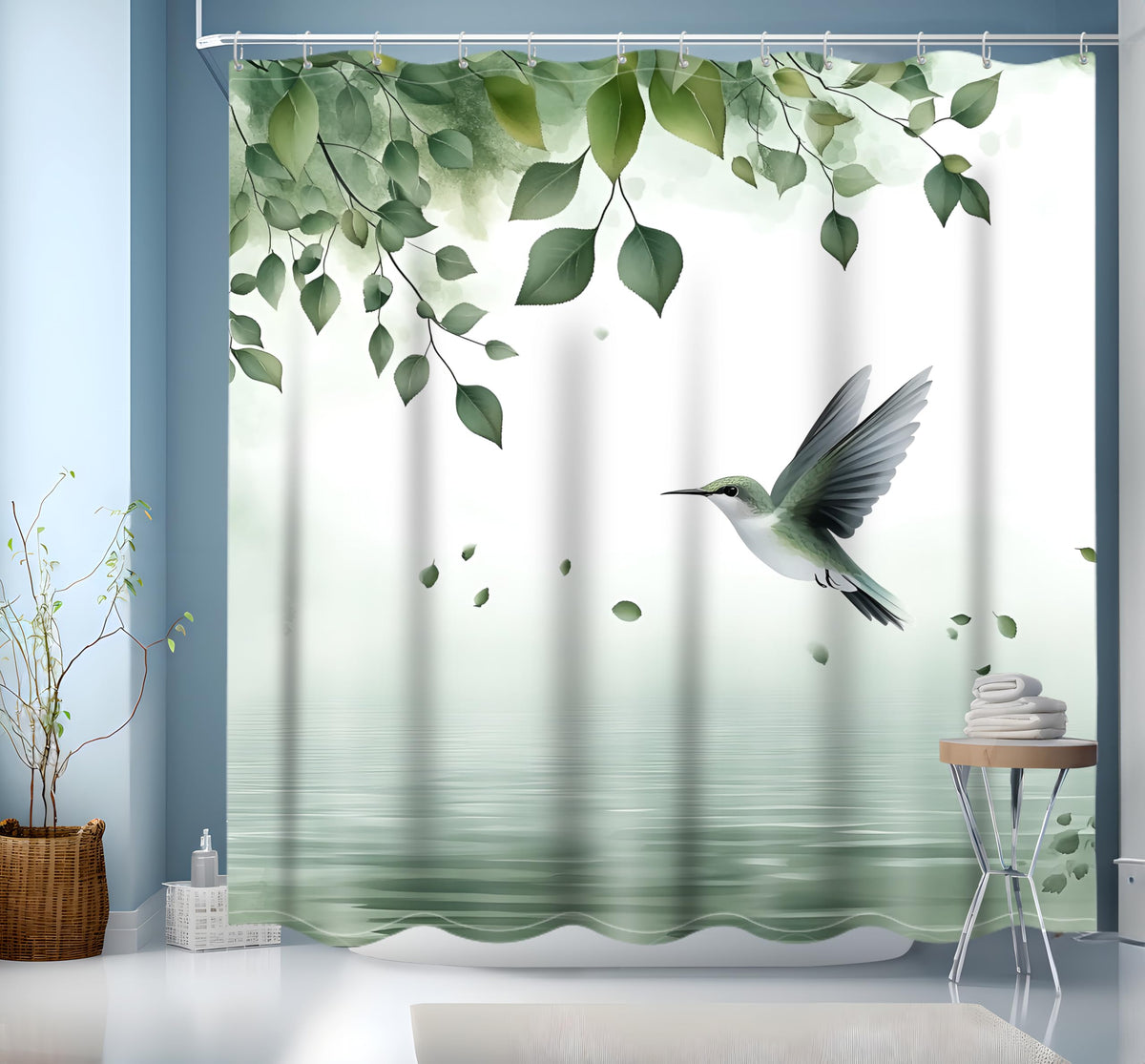 NEJLCTOROUS Leaves Shower Curtain, 3D HD Nature Green Leaves Bathroom Curtains, Waterproof Shower Curtains