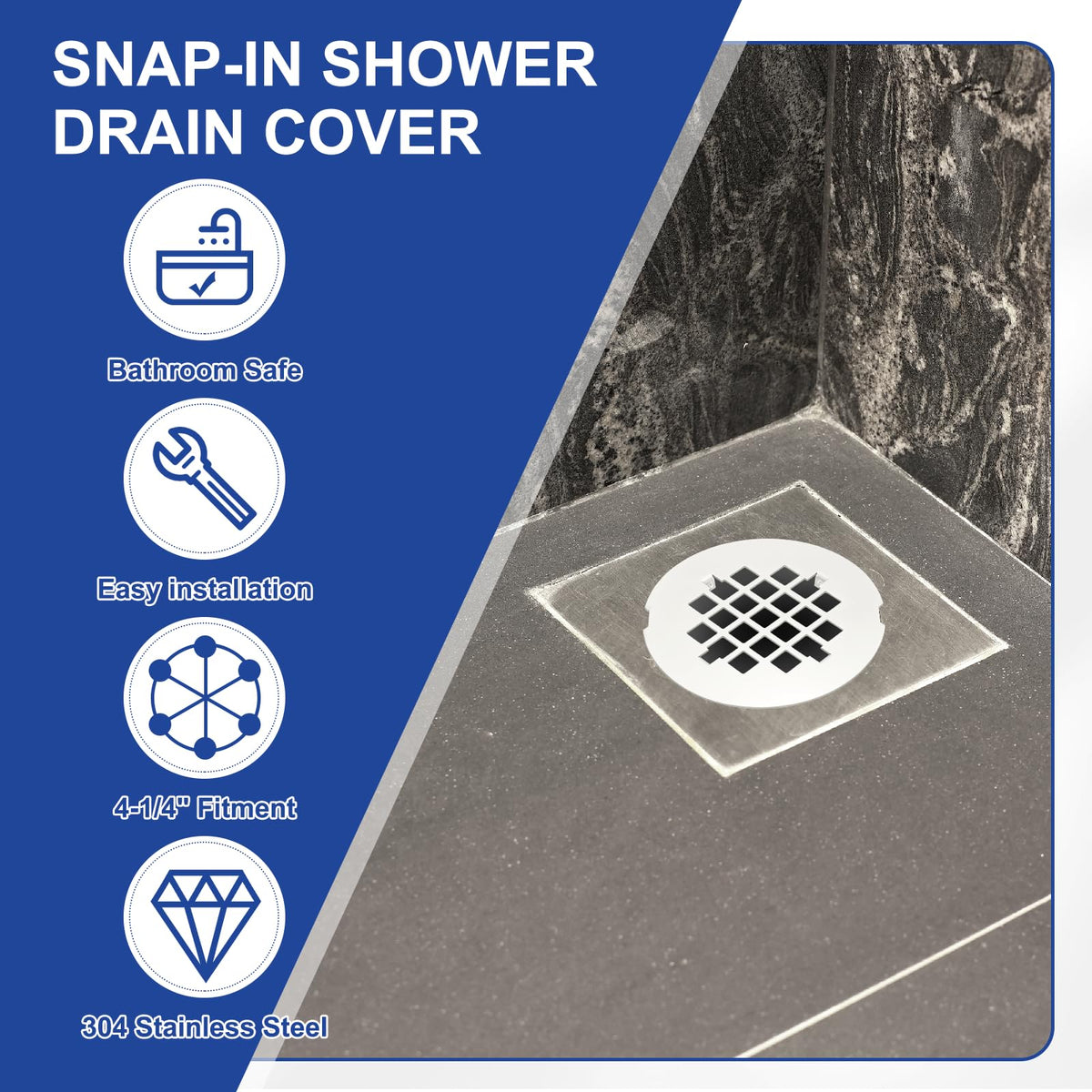 PATIKIL Shower Drain Cover 4-1/4" OD, 2 Pcs 304 Stainless Steel Round Snap-in Shower Drain Strainer Grid Replacement Cover for Bathroom Floor Lawns