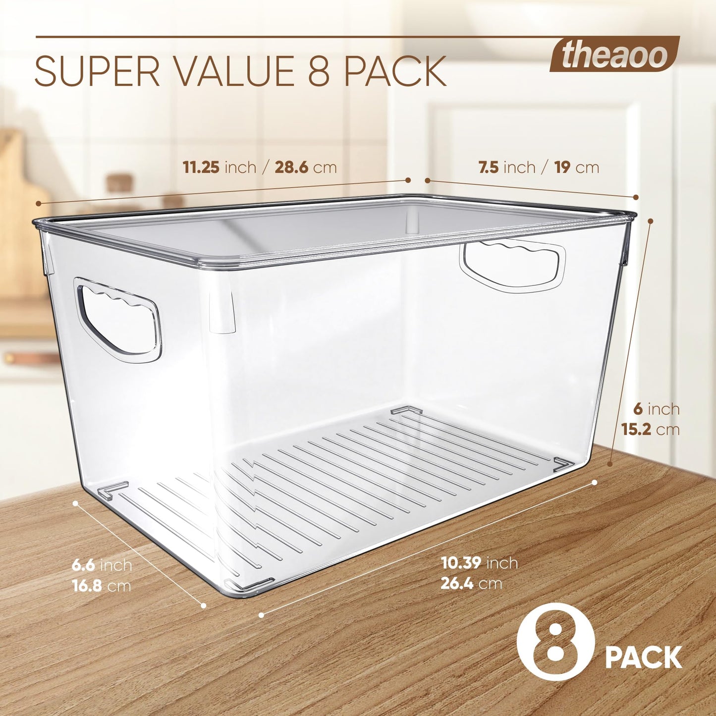 8 Pack Clear Storage Bins with Lids Stackable, Large Plastic Storage Bins with Handle for Pantry Organization and Storage, Perfect Containers for