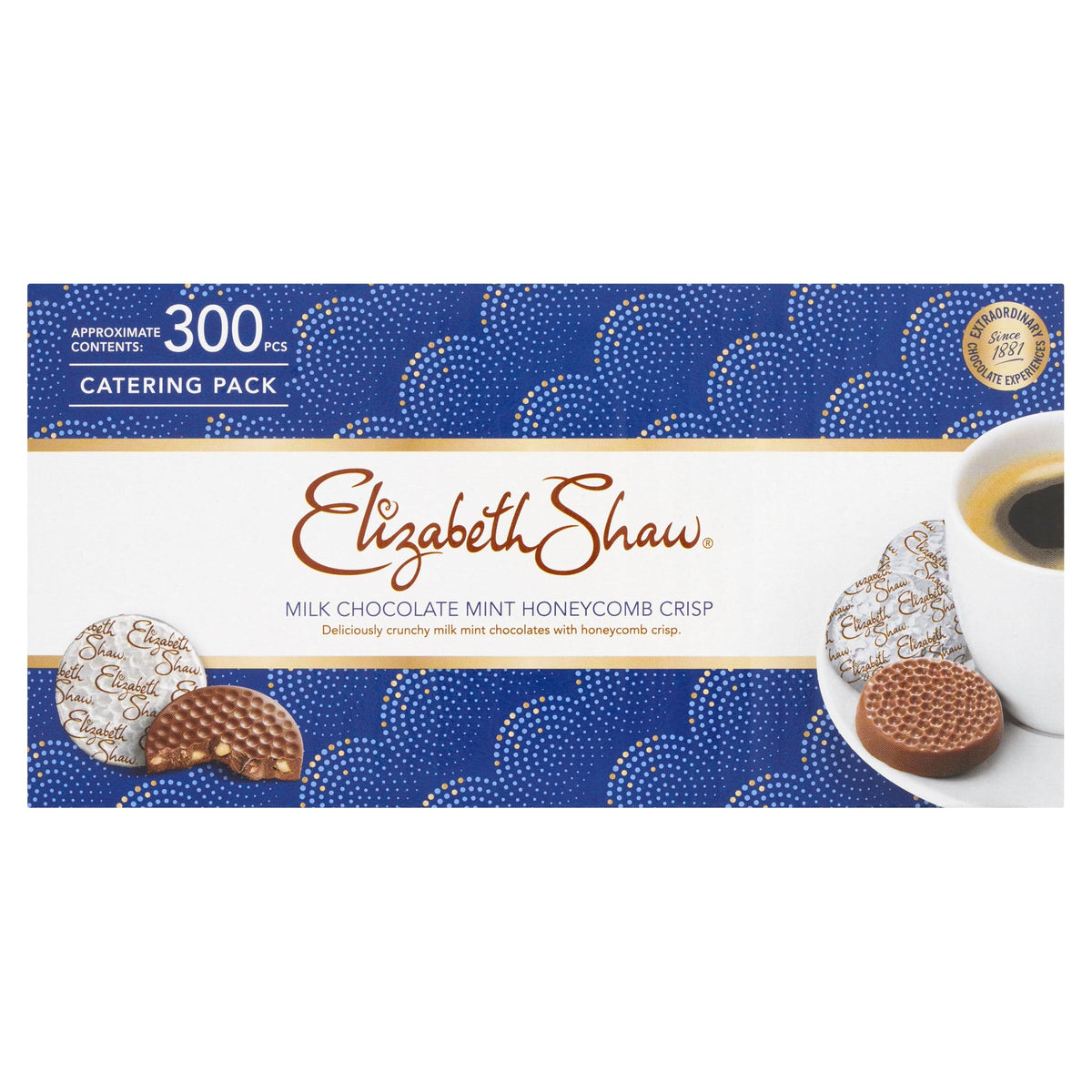Elizabeth Shaw 300 Milk Mint Crisp Chocolates Catering Pack 1.89kg - Smooth milk chocolate, crisp honeycomb, and a generous helping of mint -