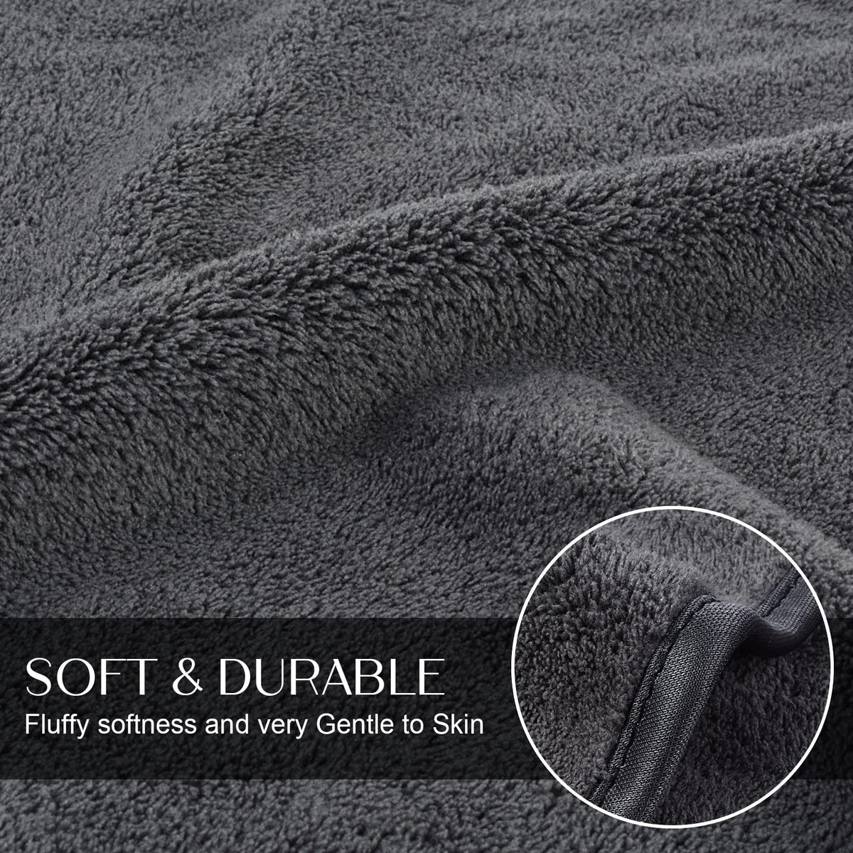 KinHwa Microfibre Hand Towels for Bathroom Super Soft Absorbent Bathroom Towels 40x76 Cm Luxury Thick Quick Dry Bath Towel 2 Pack Dark-Grey