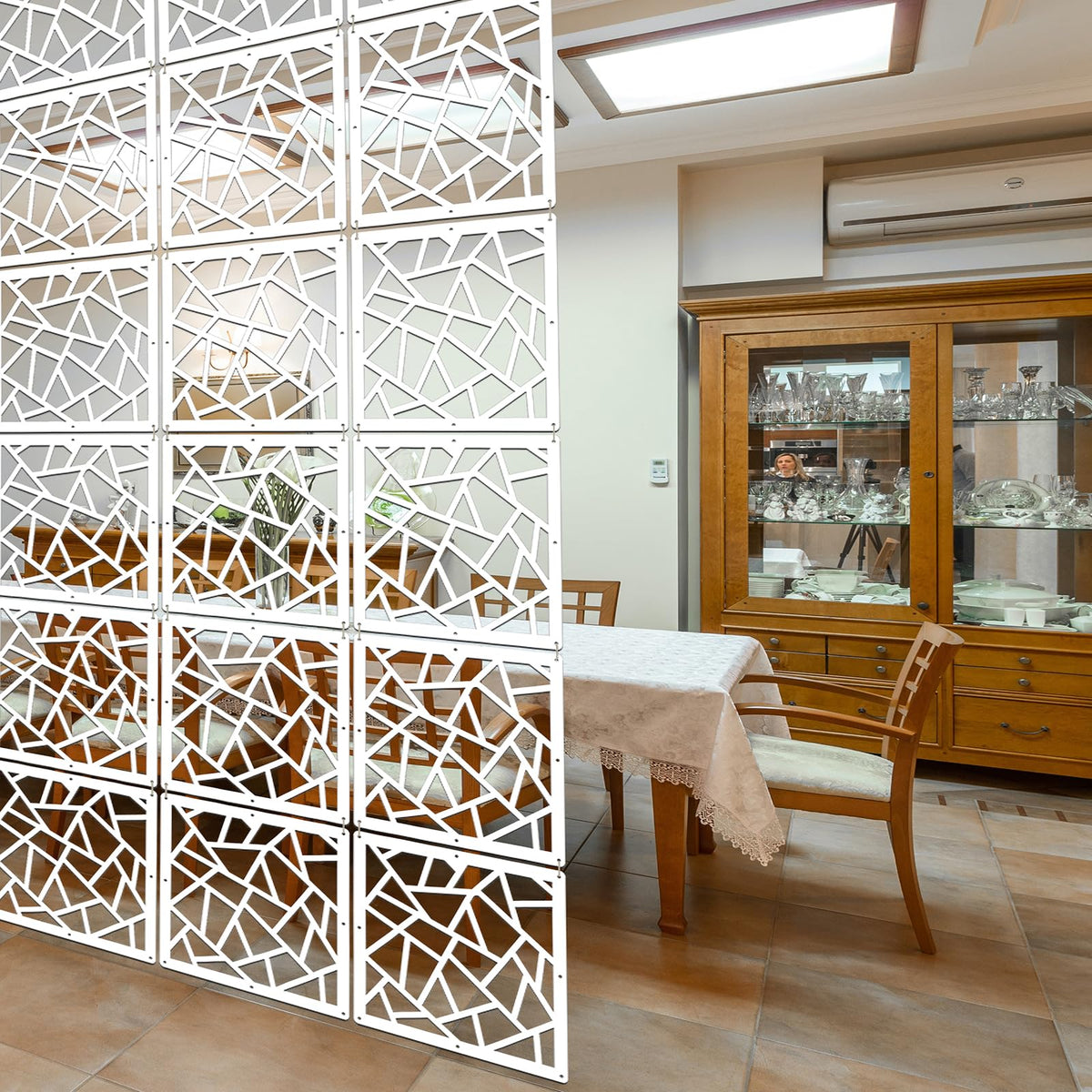 Lchen Hanging Room Divider,10 Pieces Wood-Plastic Hanging Panels 0.2?Thick Screen Panel for Living Room Bedroom Home Decoration(DQ,11.4"X11.4")