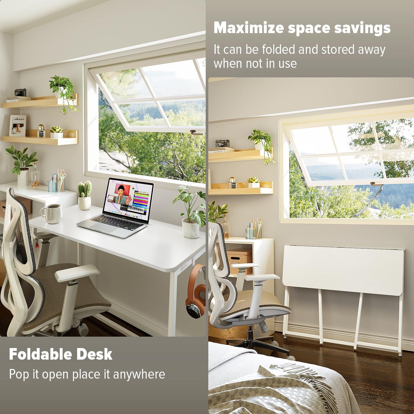 WOHOMO Folding Desk, 100cm Small Writing Desk, White
