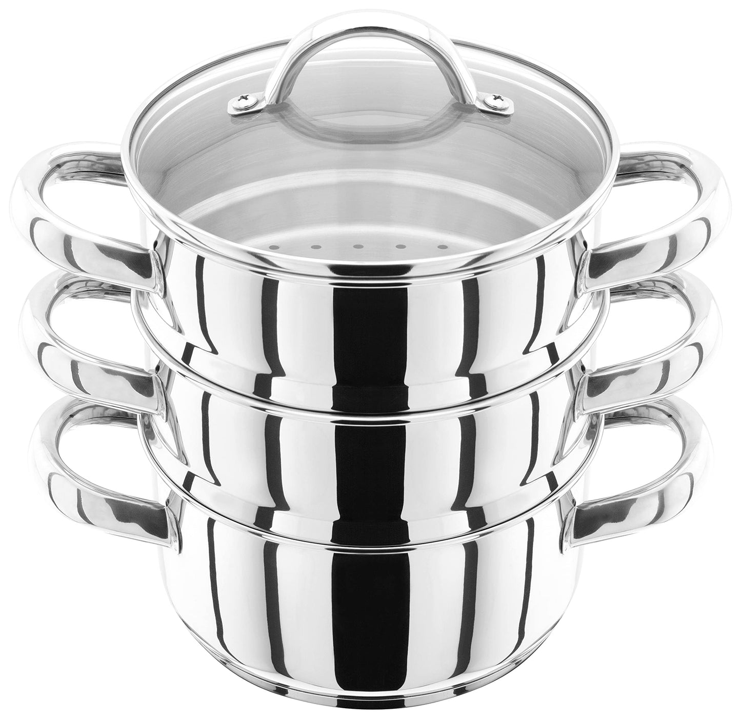 Judge Stainless Steel 3 Tier Steamer Set with 16cm 600ml Casserole, 2 Steamers and Lid, Induction Ready, Gift Boxed - 25 Year Guarantee
